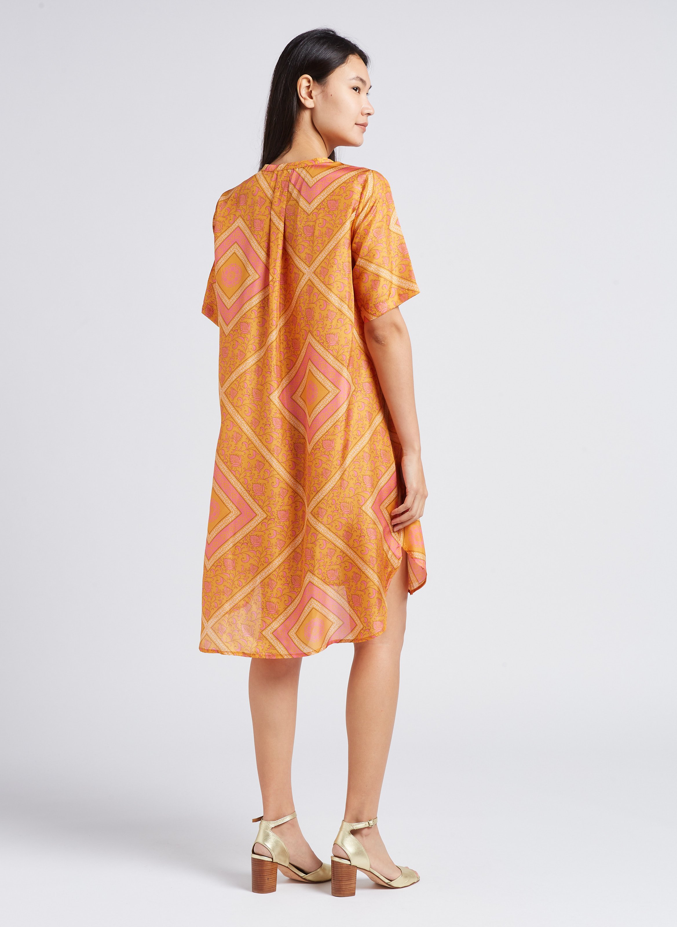V-neck printed silk midi dress MOMONI Orange