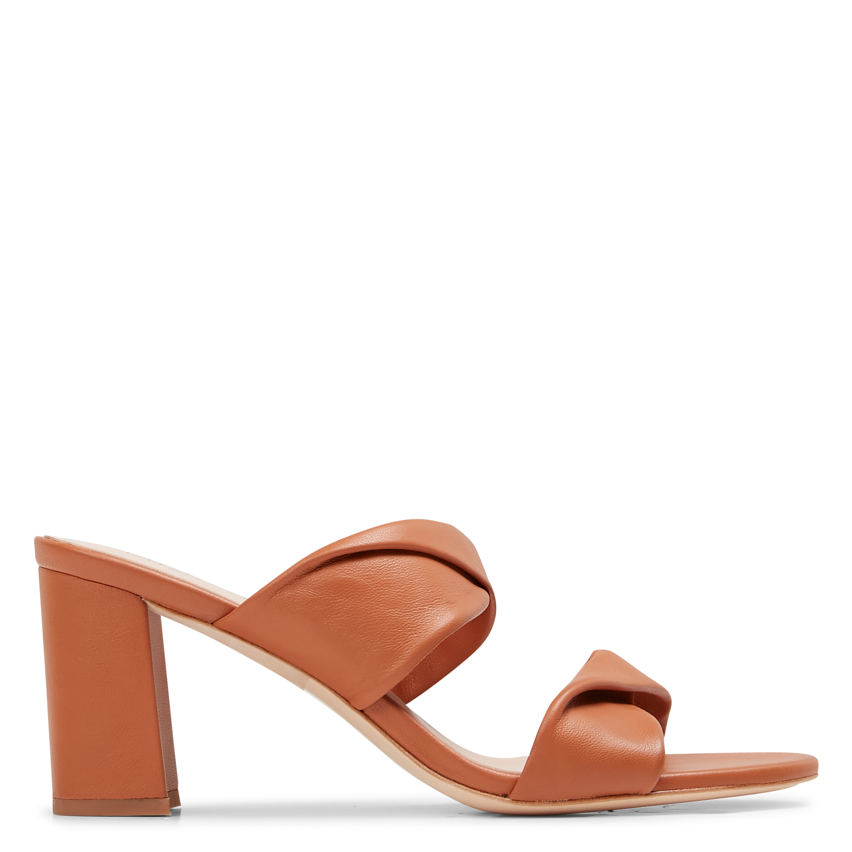 Mules à brides pliées et talon haut en cuir MI/MAI Marron