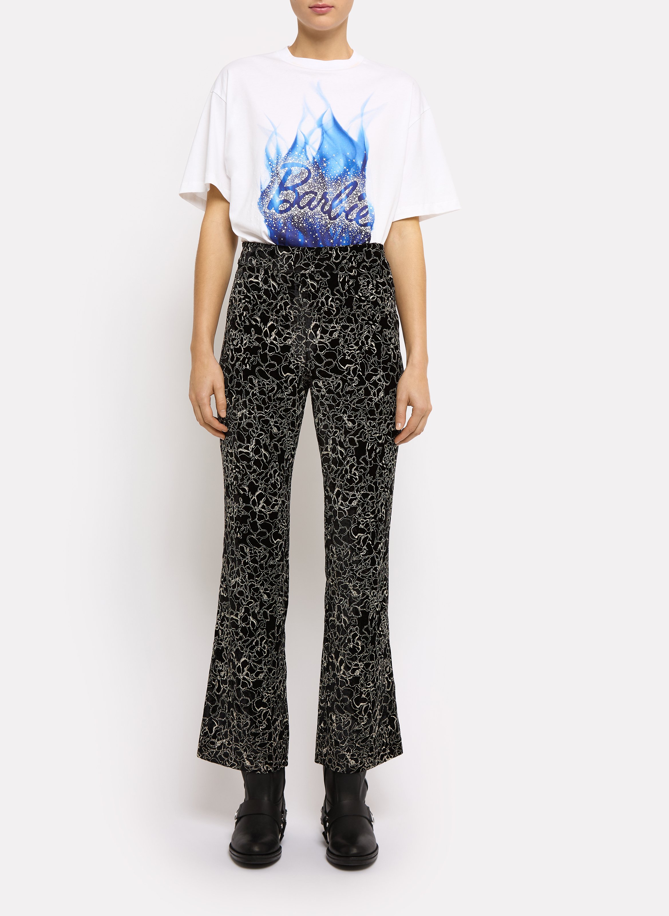 Pantalon droit en velours brodé ROSEANNA Noir