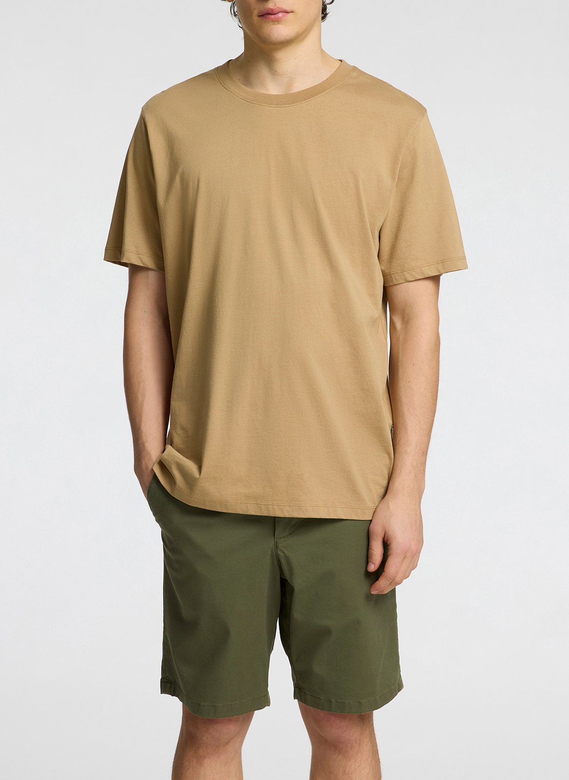 Tee-shirt droit col rond en coton SELECTED Marron