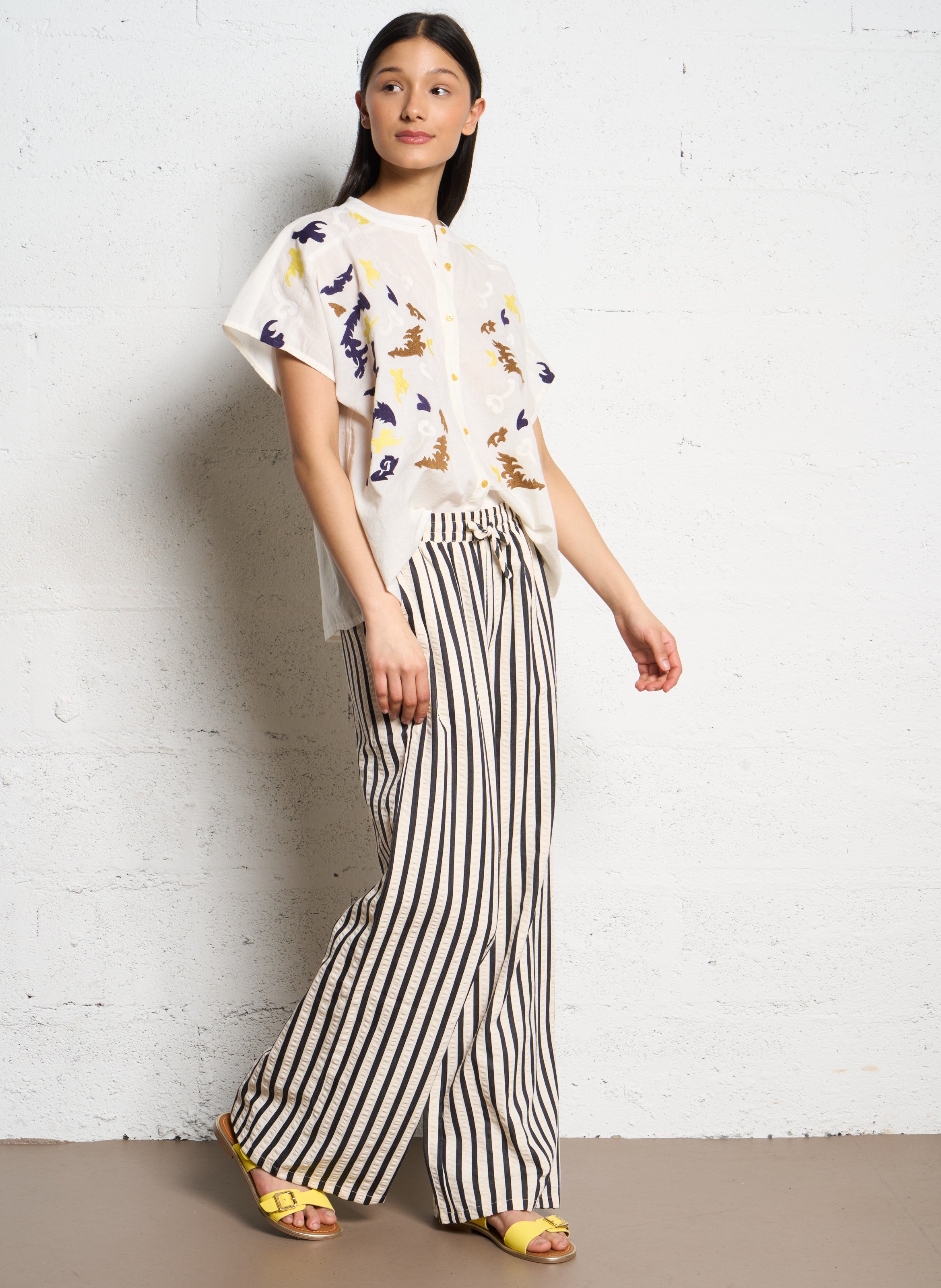 Pantalon large en coton mélangé LOLLYS LAUNDRY Noir