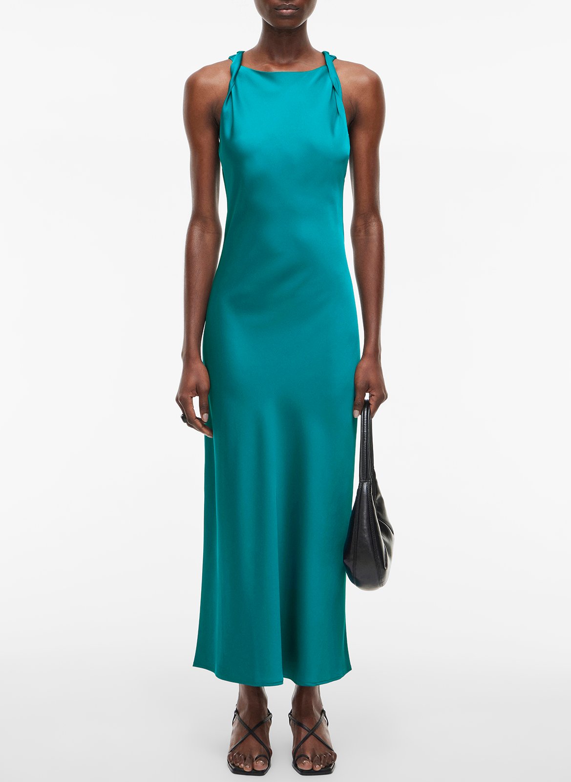 Satin square neck midi dress ROUGE EDIT Blue