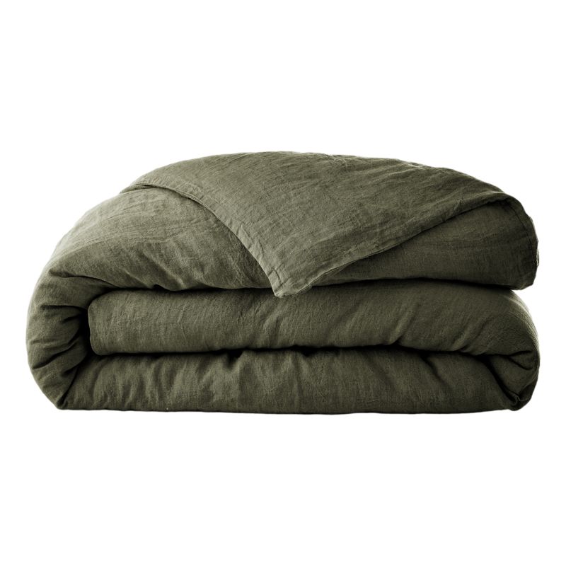 "Soline" Linen Washed Duvet Cover - All Sizes L'EFFET PAPILLON Green