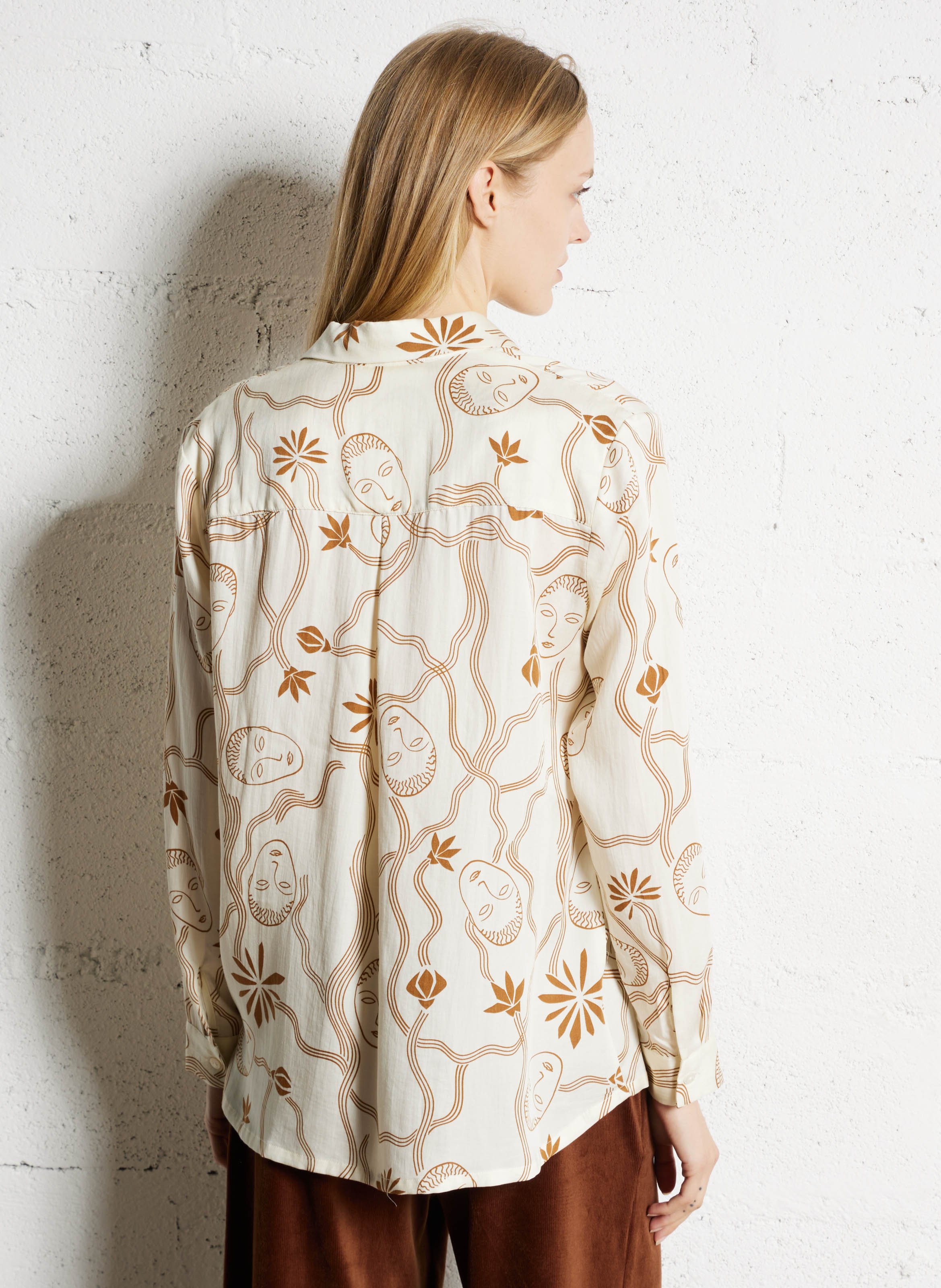 Printed loose-fit shirt with classic collar NICE THINGS Beige