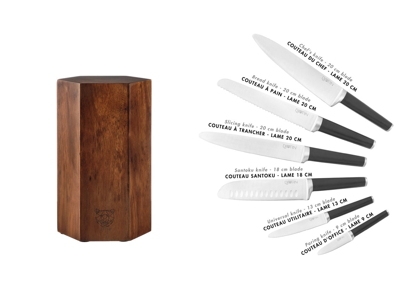 Jona Imatra kitchen knife block - 7 pieces BJORN Black