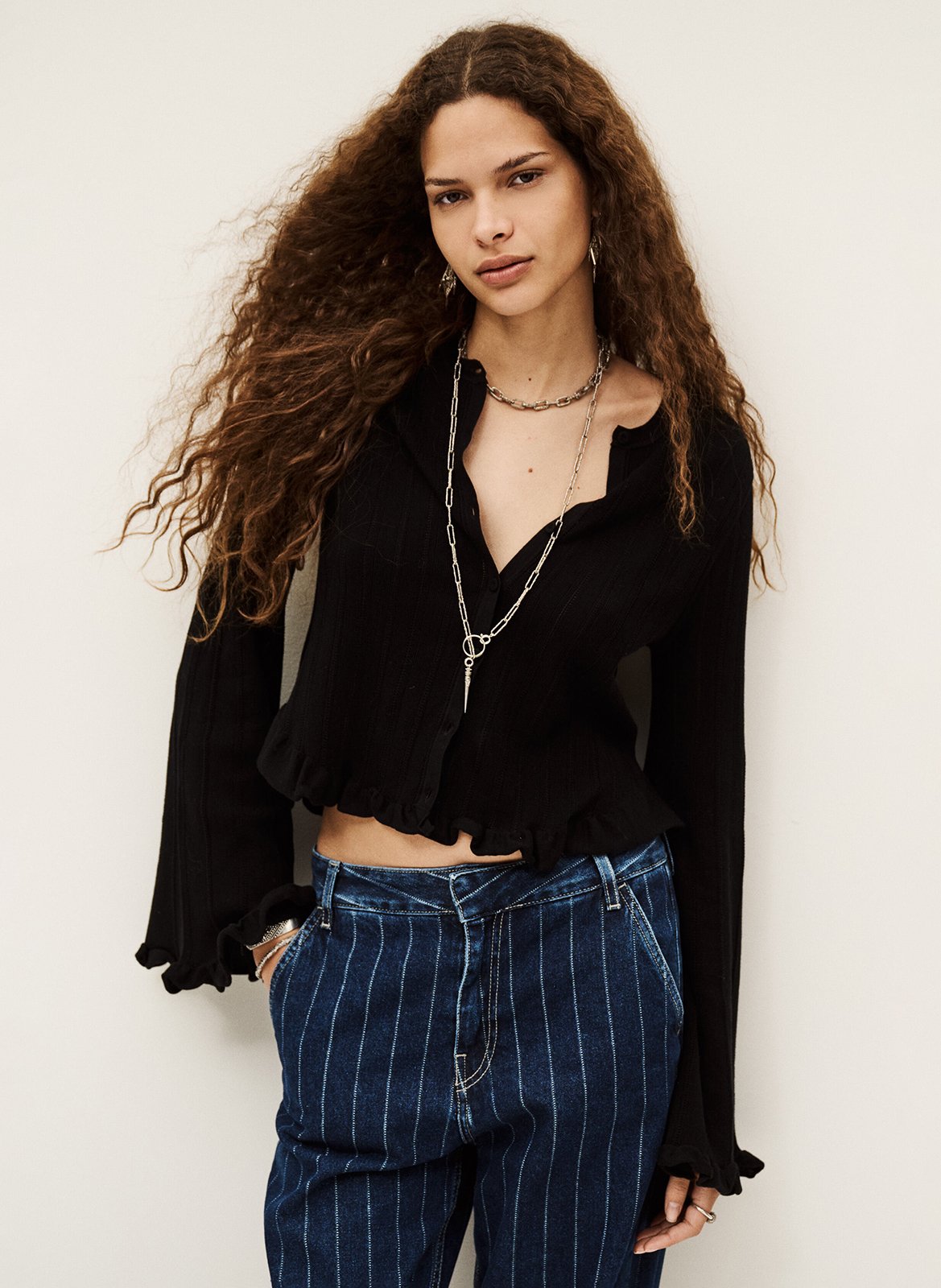 Recht, katoenen vest met ronde hals BA&SH Zwart