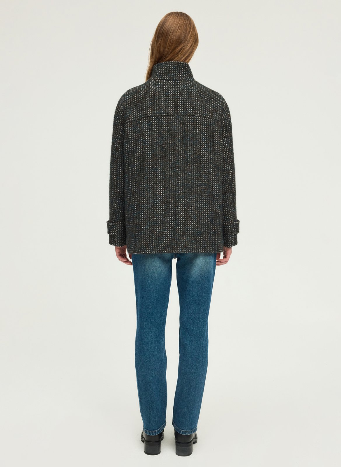 Manteau droit col montant à motifs PABLO Marron