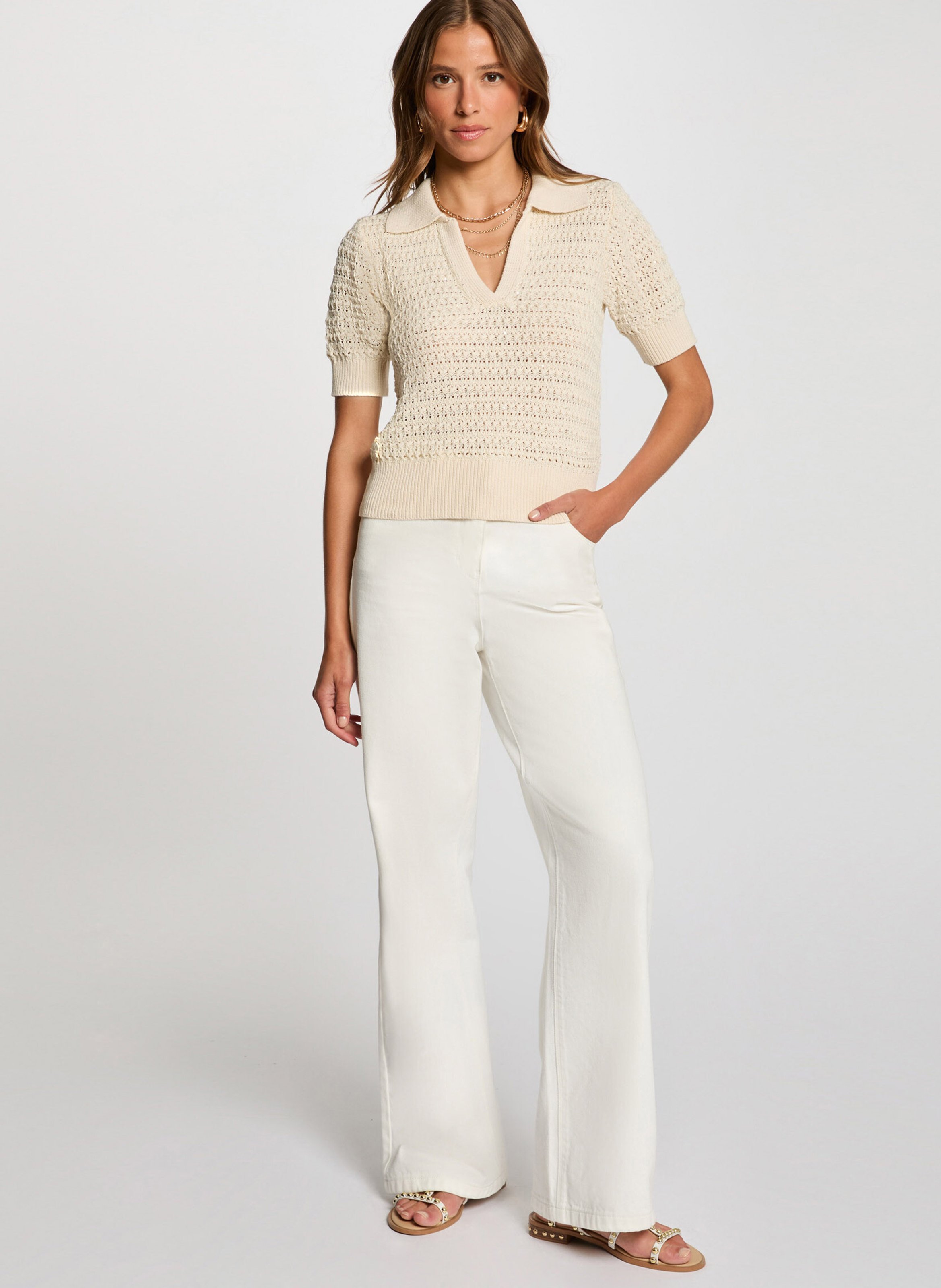 Pull col polo en coton mélangé MORGAN Beige