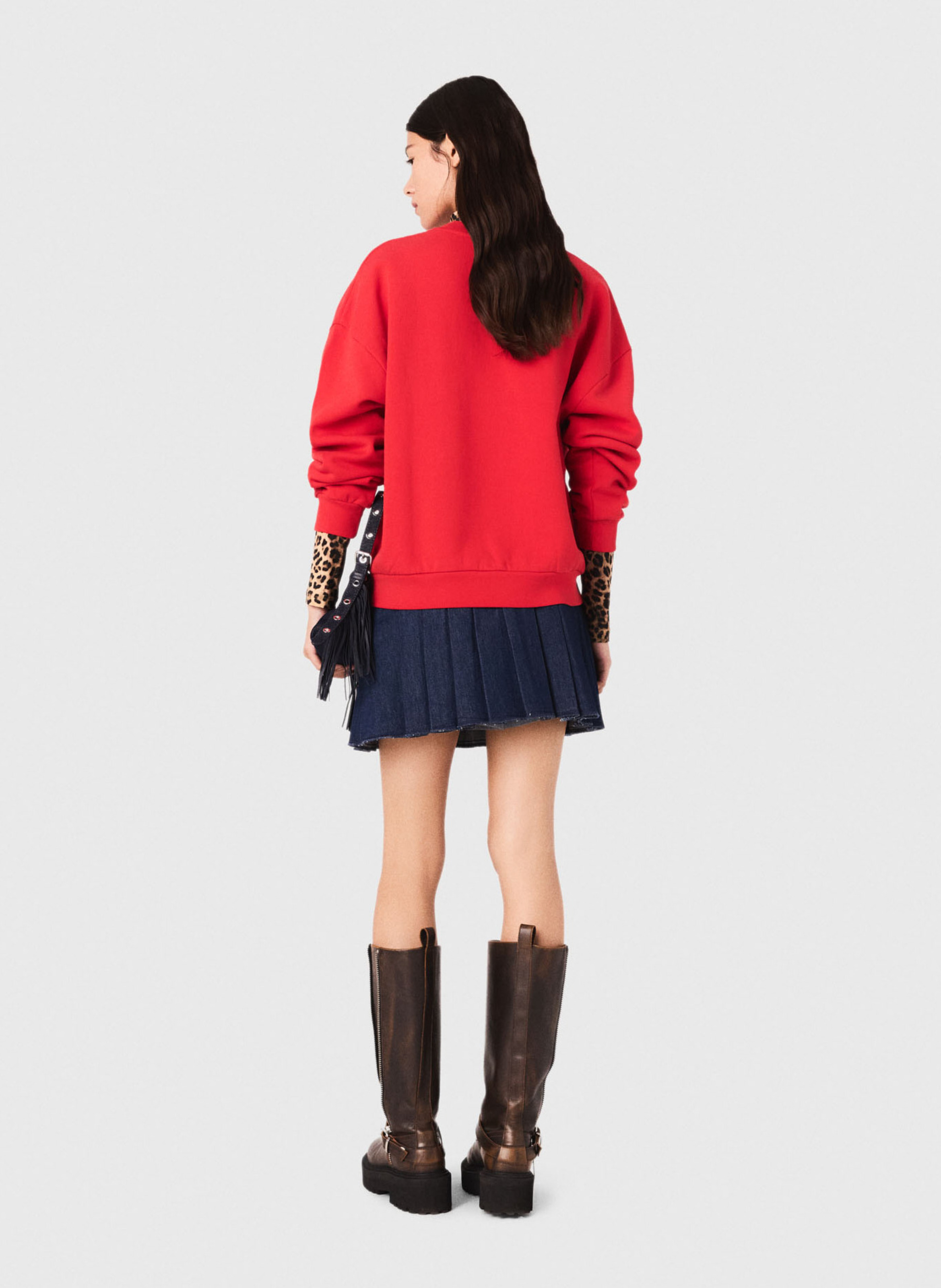 Sweat col rond en coton MAJE Rouge