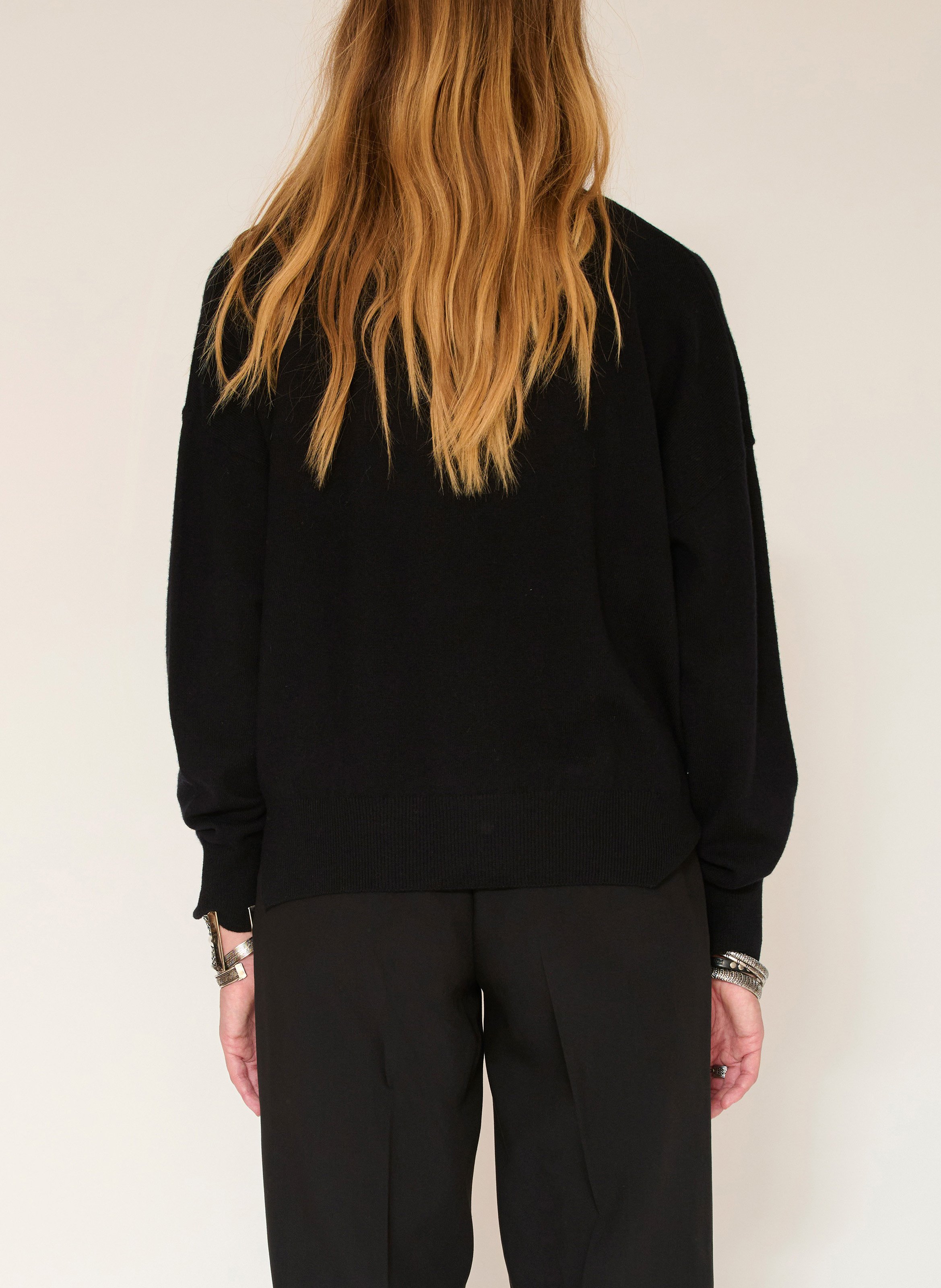 Pull ample col rond jacquard en laine mérinos MKT Noir