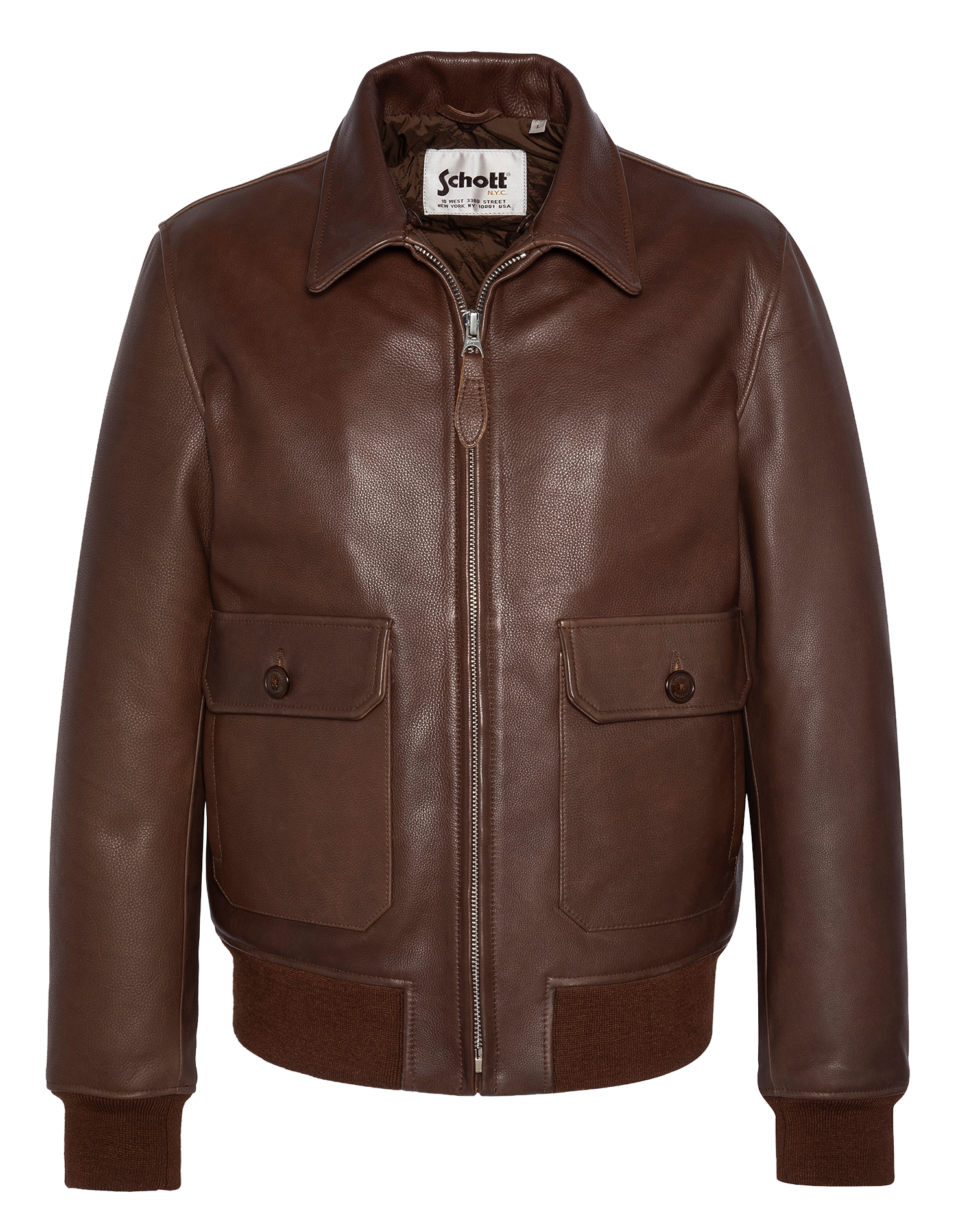 Blouson col classique en cuir SCHOTT Marron