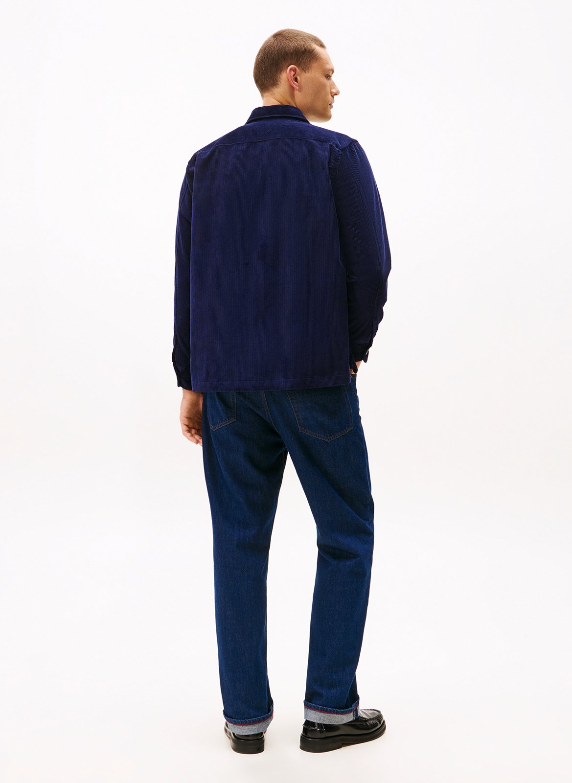 Gerade unifarbene Cordhemd TOMMY HILFIGER Blau