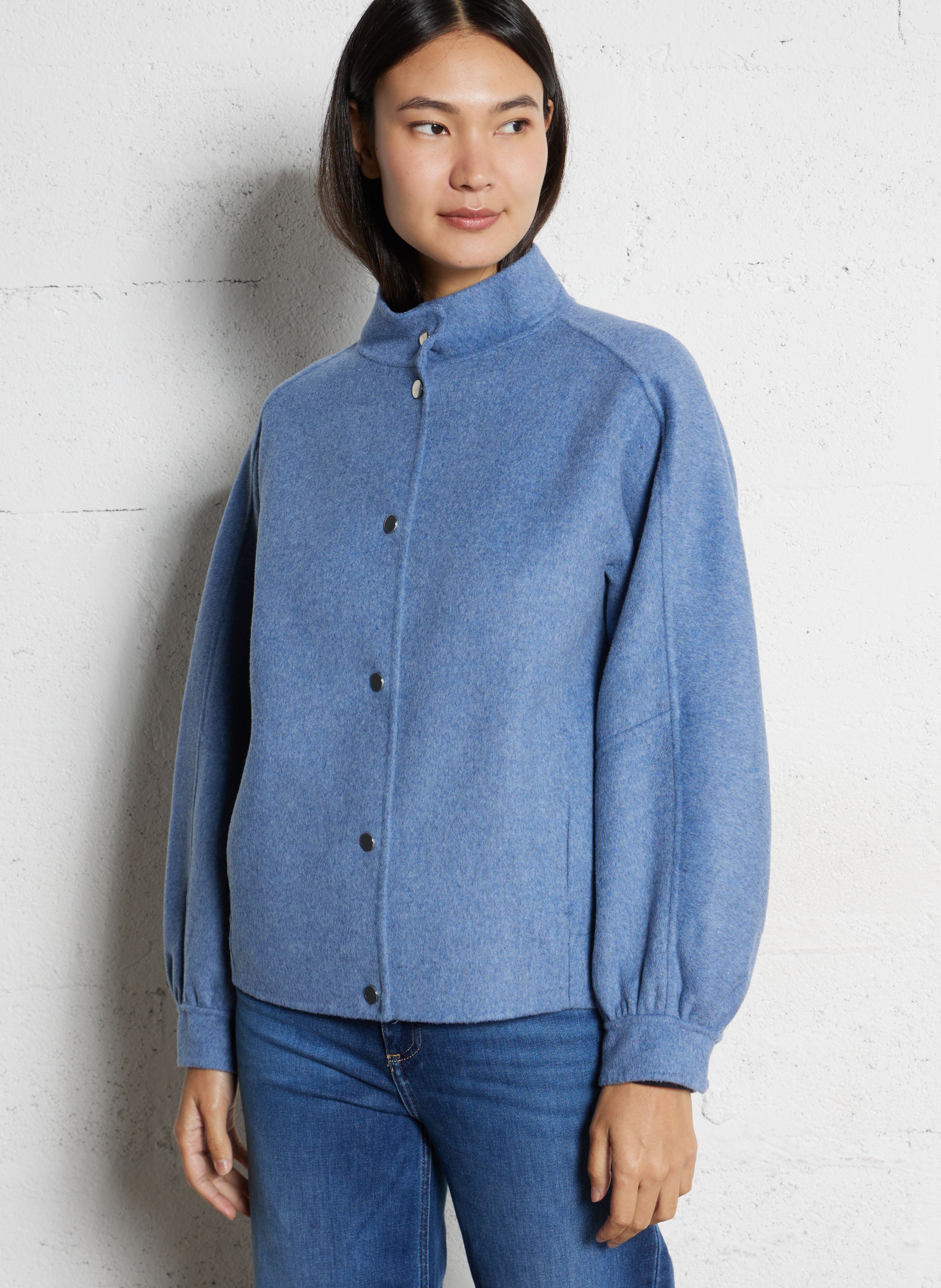 Solid straight wool blend coat MAISON 123 Blue