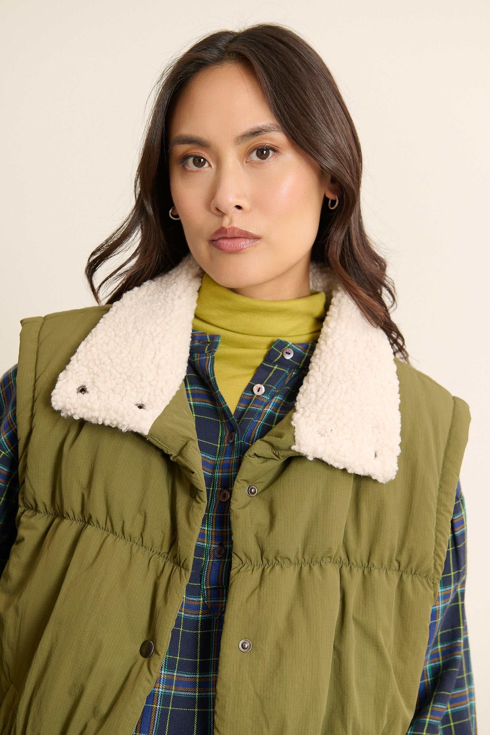 Sleeveless jacket with sherpa collar GARANCE PARIS Green