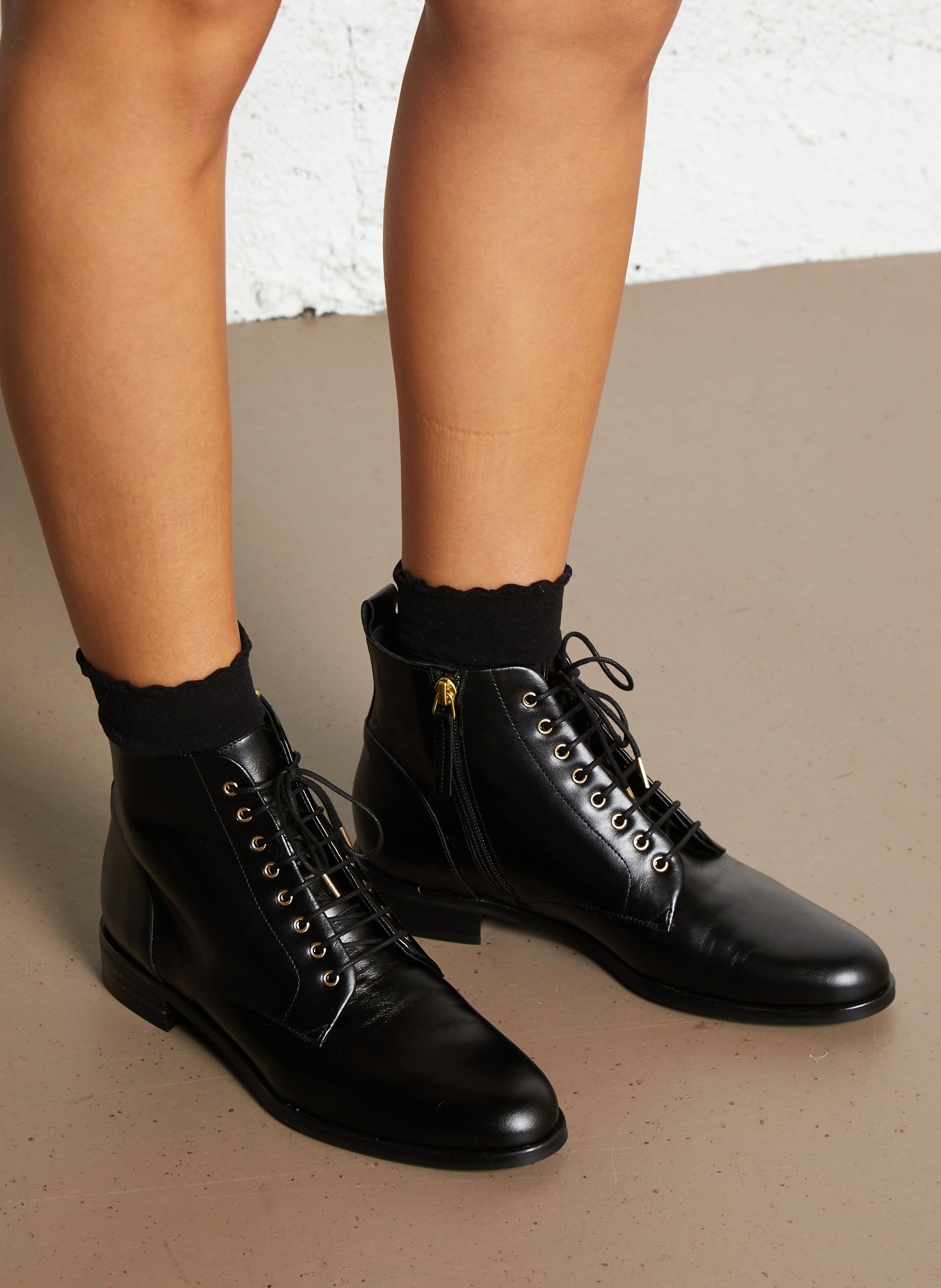 Lace-up smooth leather ankle boots BOCAGE Black