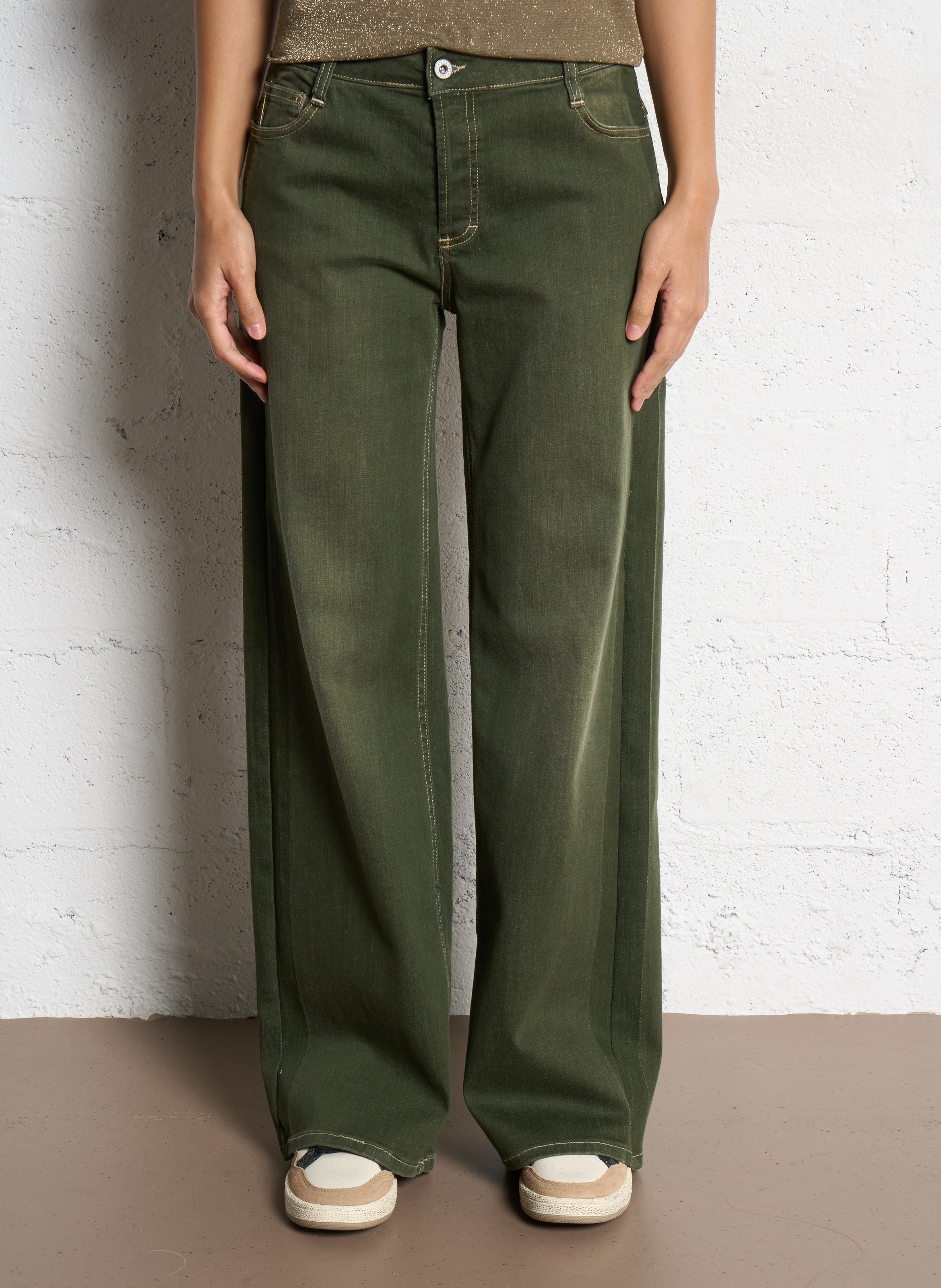 Pantalon large en denim PLEASE Vert