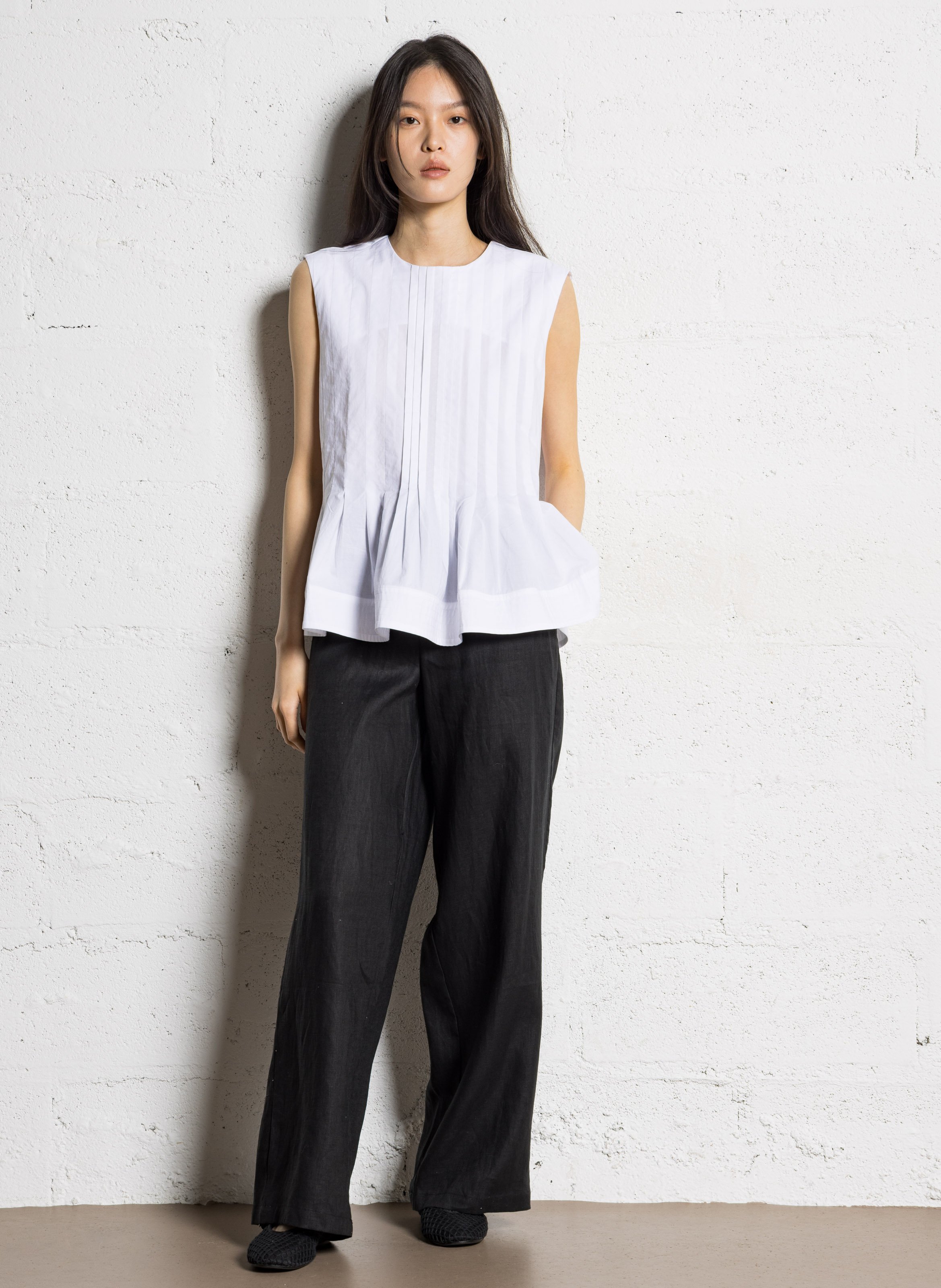 Pantalon large taille haute en lin JC SOPHIE Noir