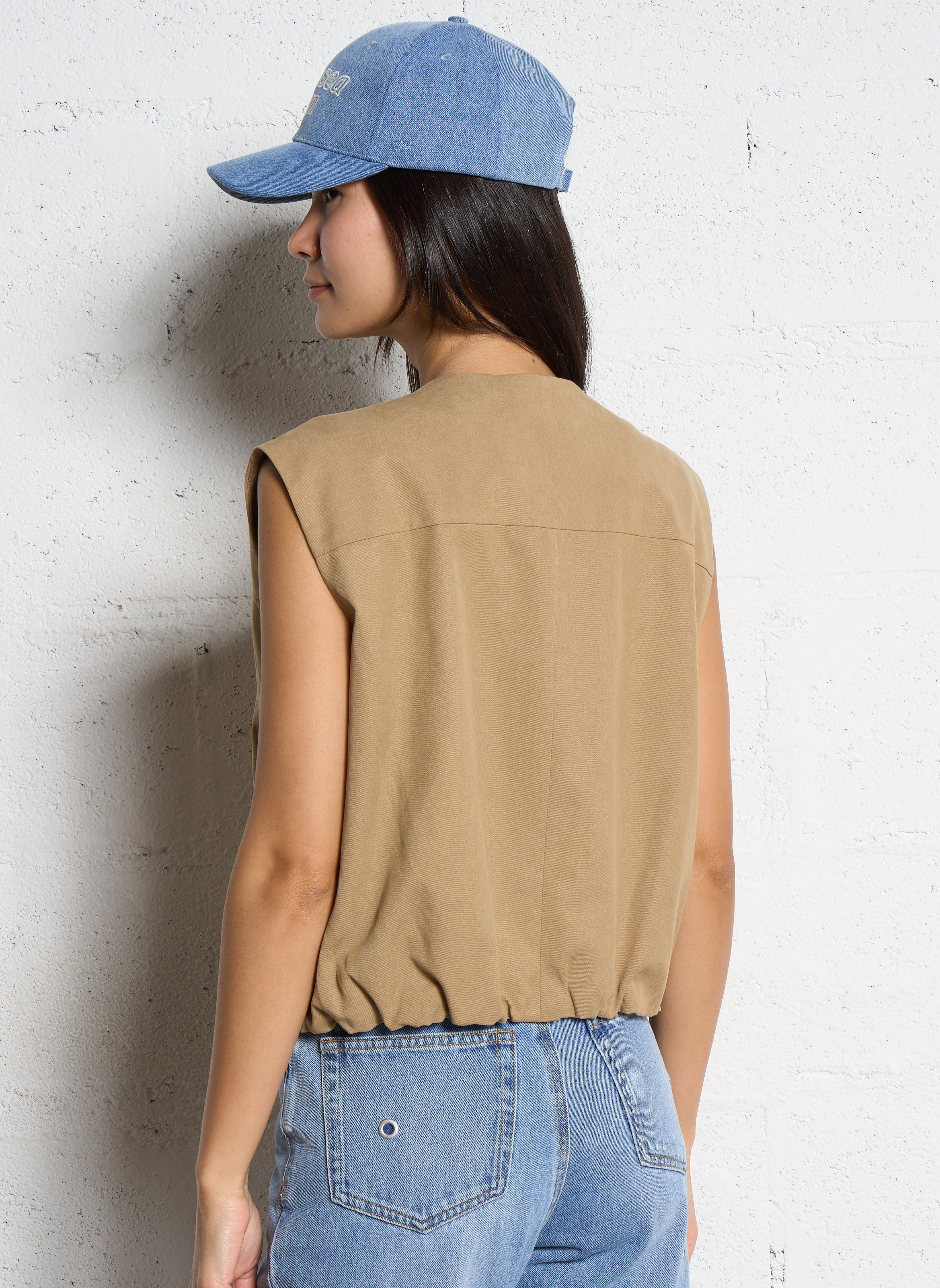 Veste droite col rond en coton SUNCOO Beige