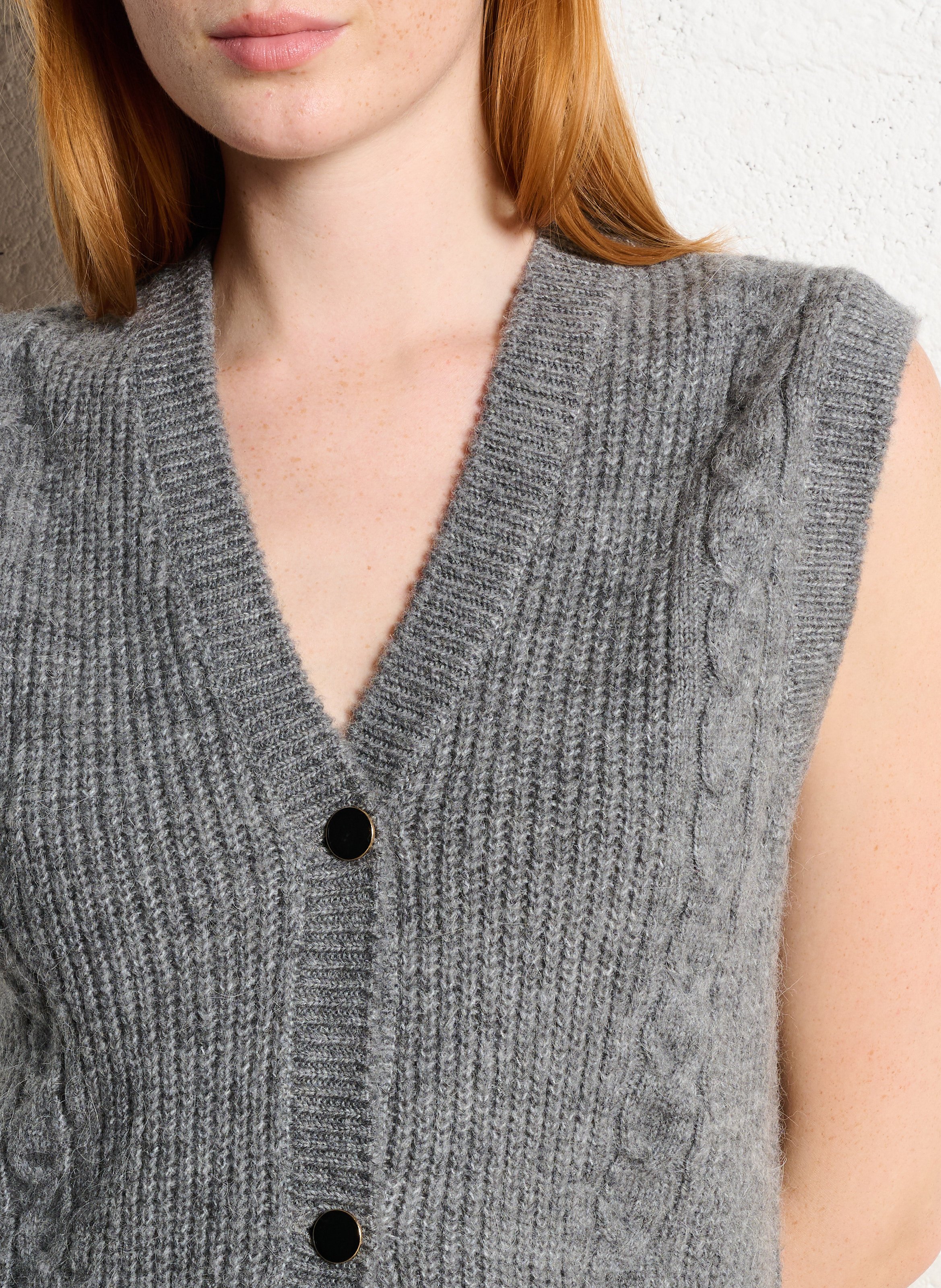 Mouwloos recht vest met V-hals I CODE Grijs