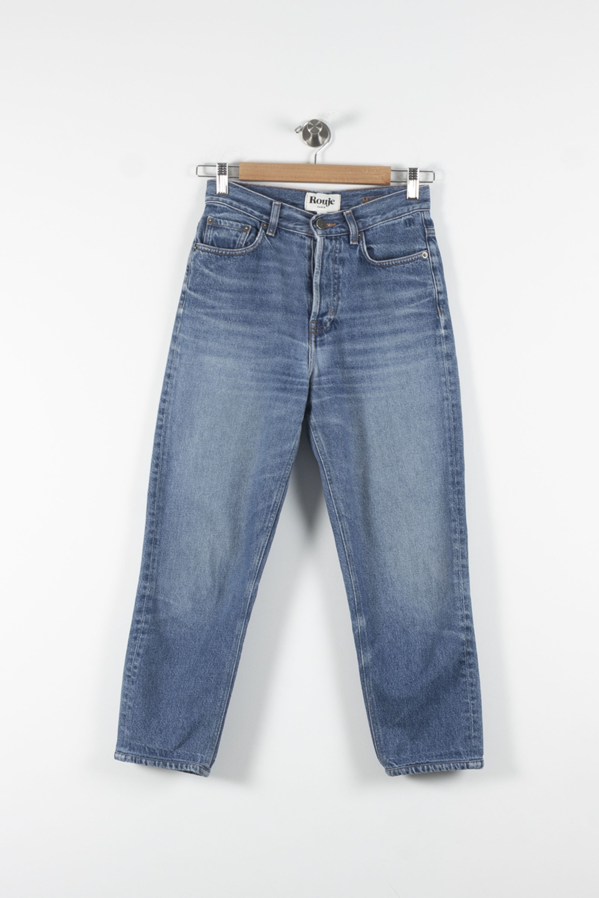 Cropped slim jeans with studs ROUJE - Seconde Main Blue