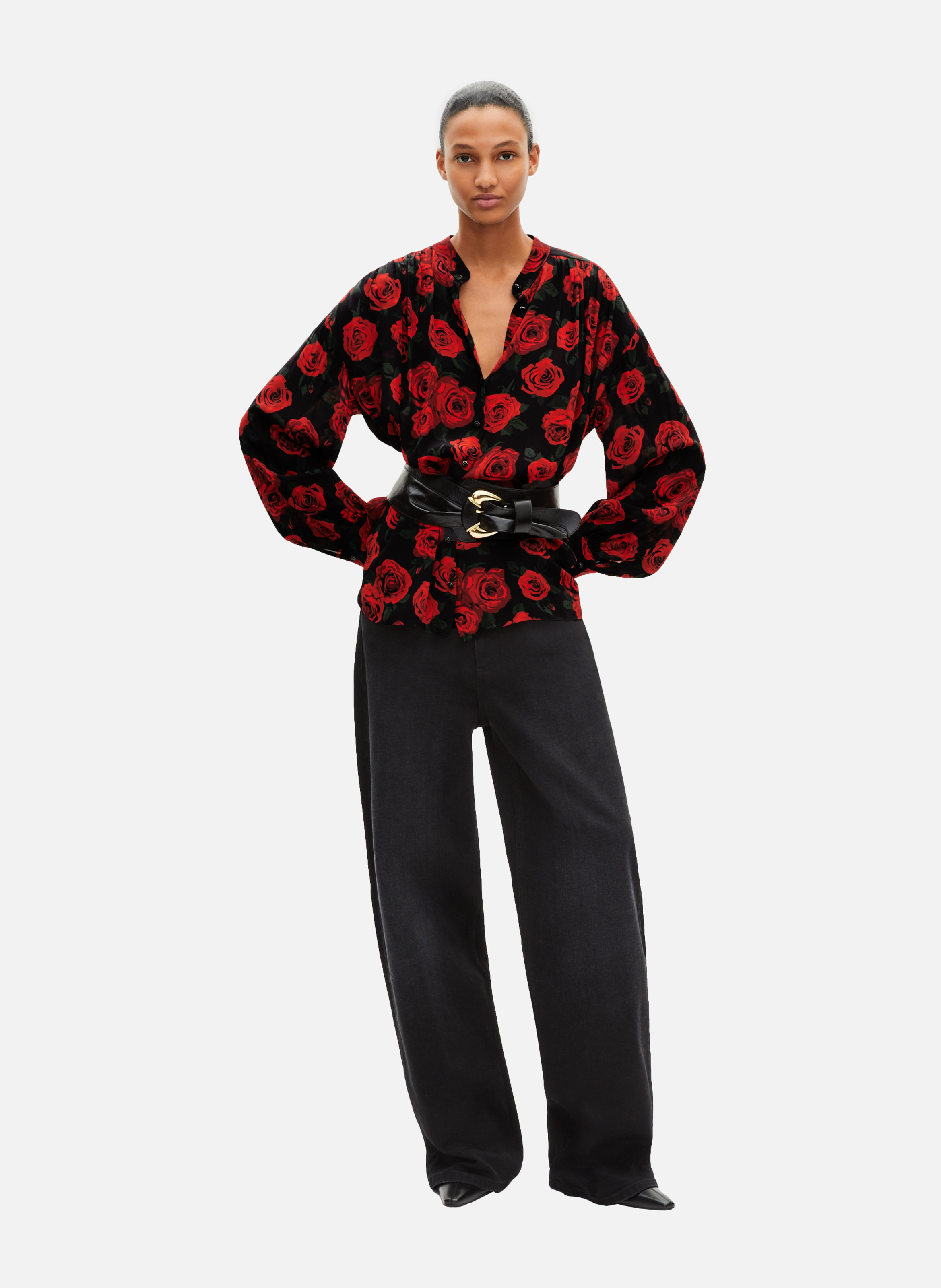 Flowy floral print shirt THE KOOPLES Black