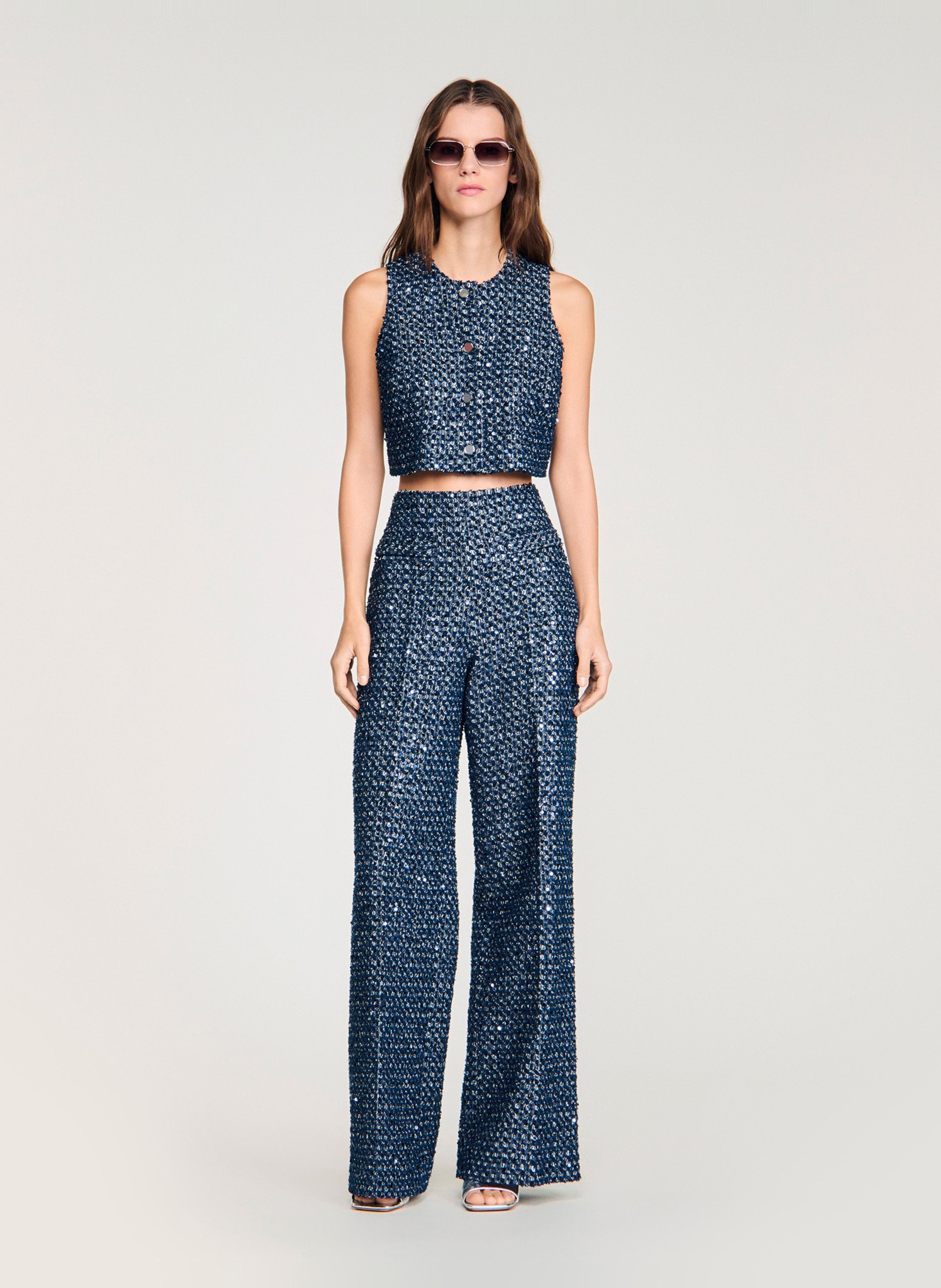 Top met ronde hals en lovertjes SANDRO Blauw