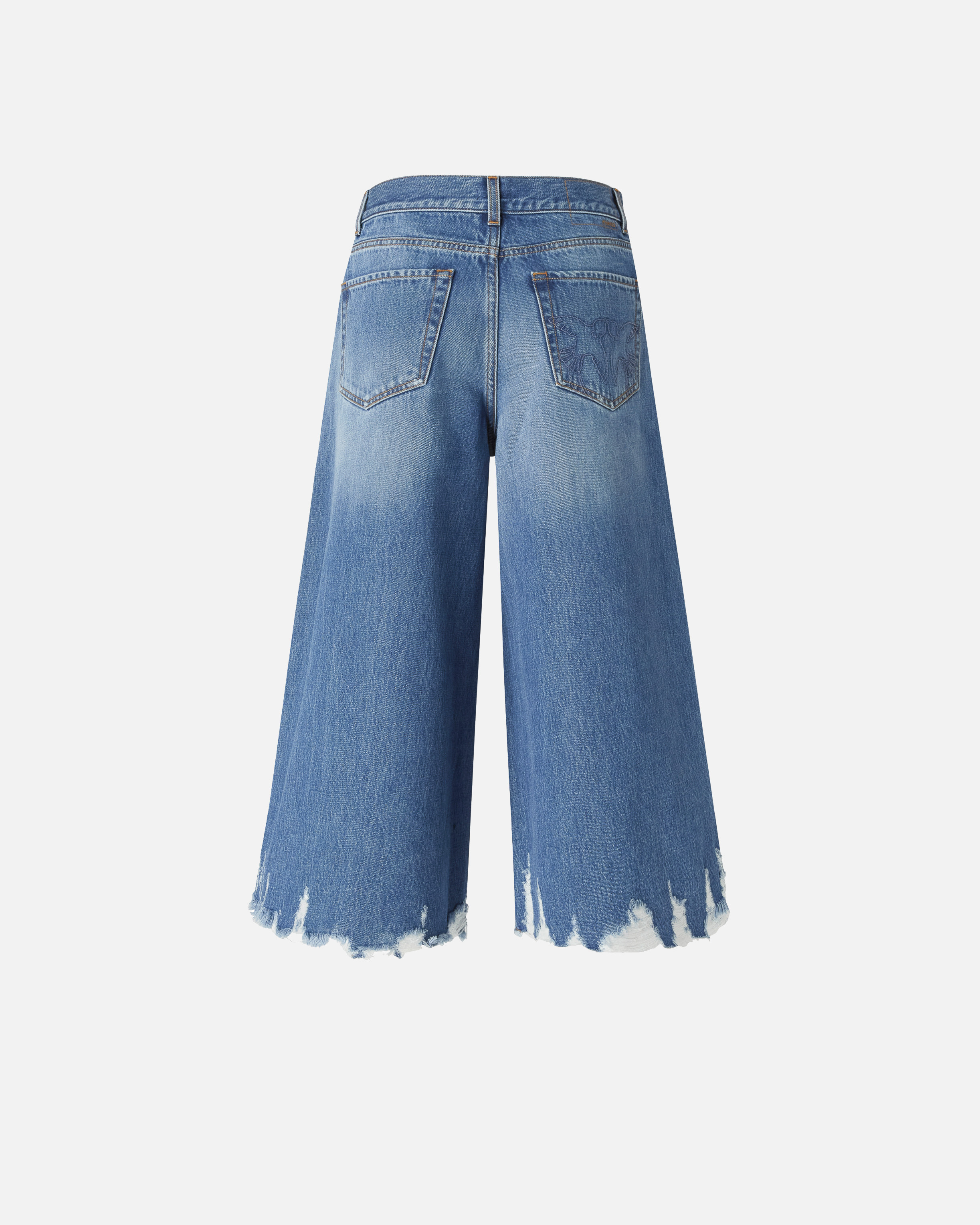 Long denim bermuda with frayed hems PINKO Blue