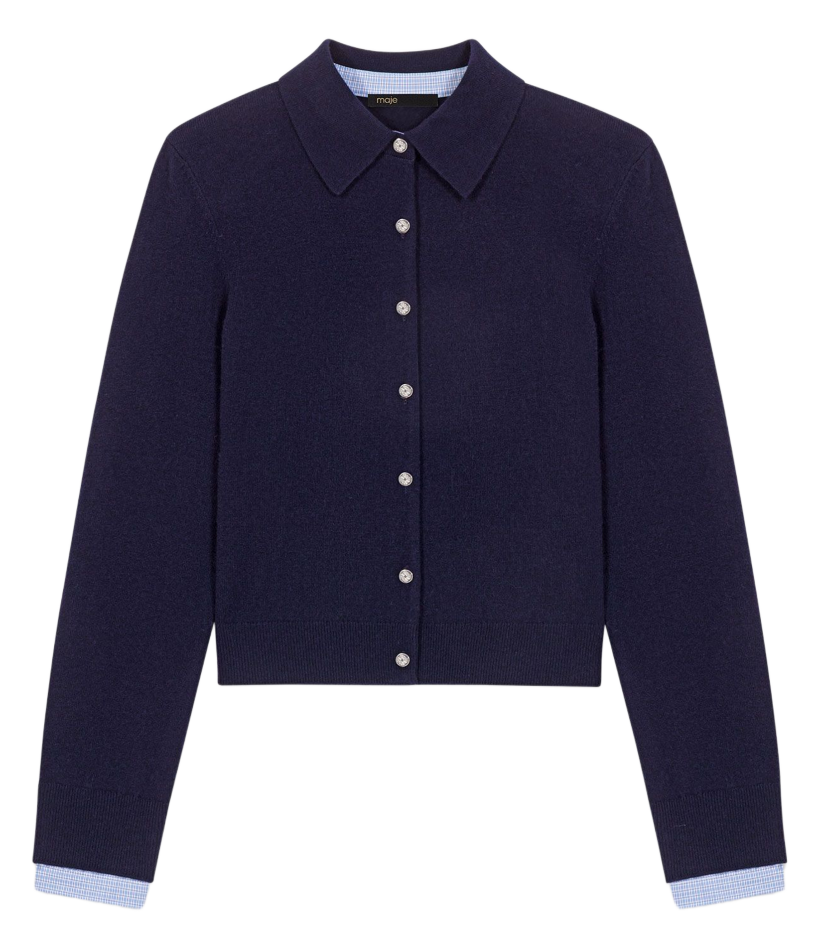 Rechte cardigan met klassieke kraag van wol en kasjmier. MAJE Blauw