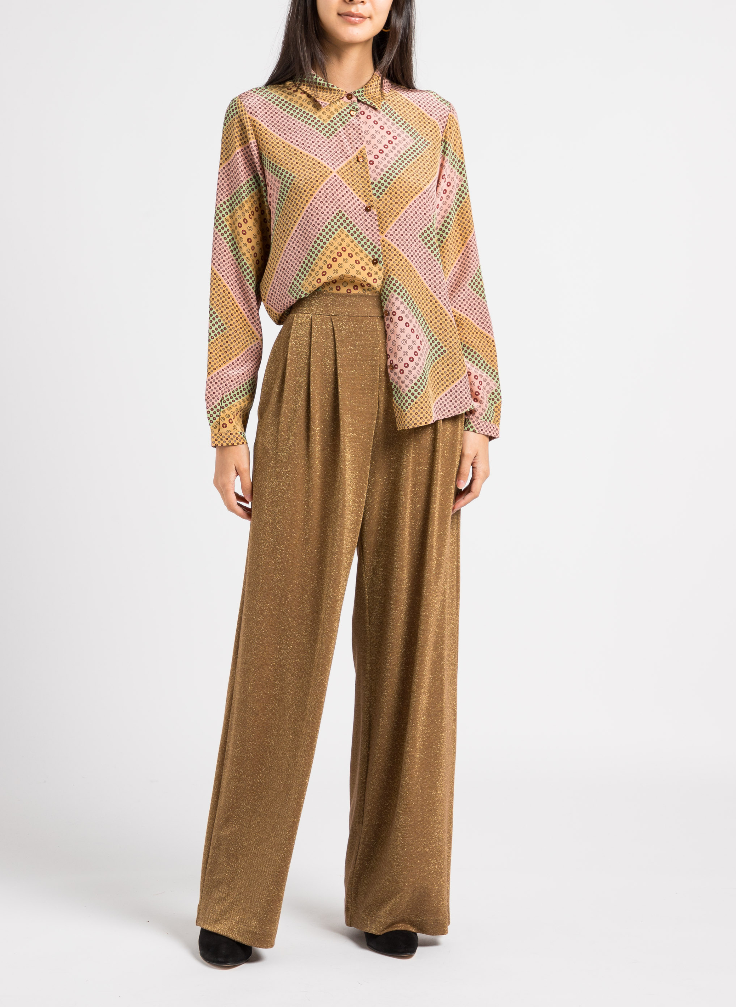 Bedruckte Seidenbluse mit klassischem Kragen MOMONI Beige