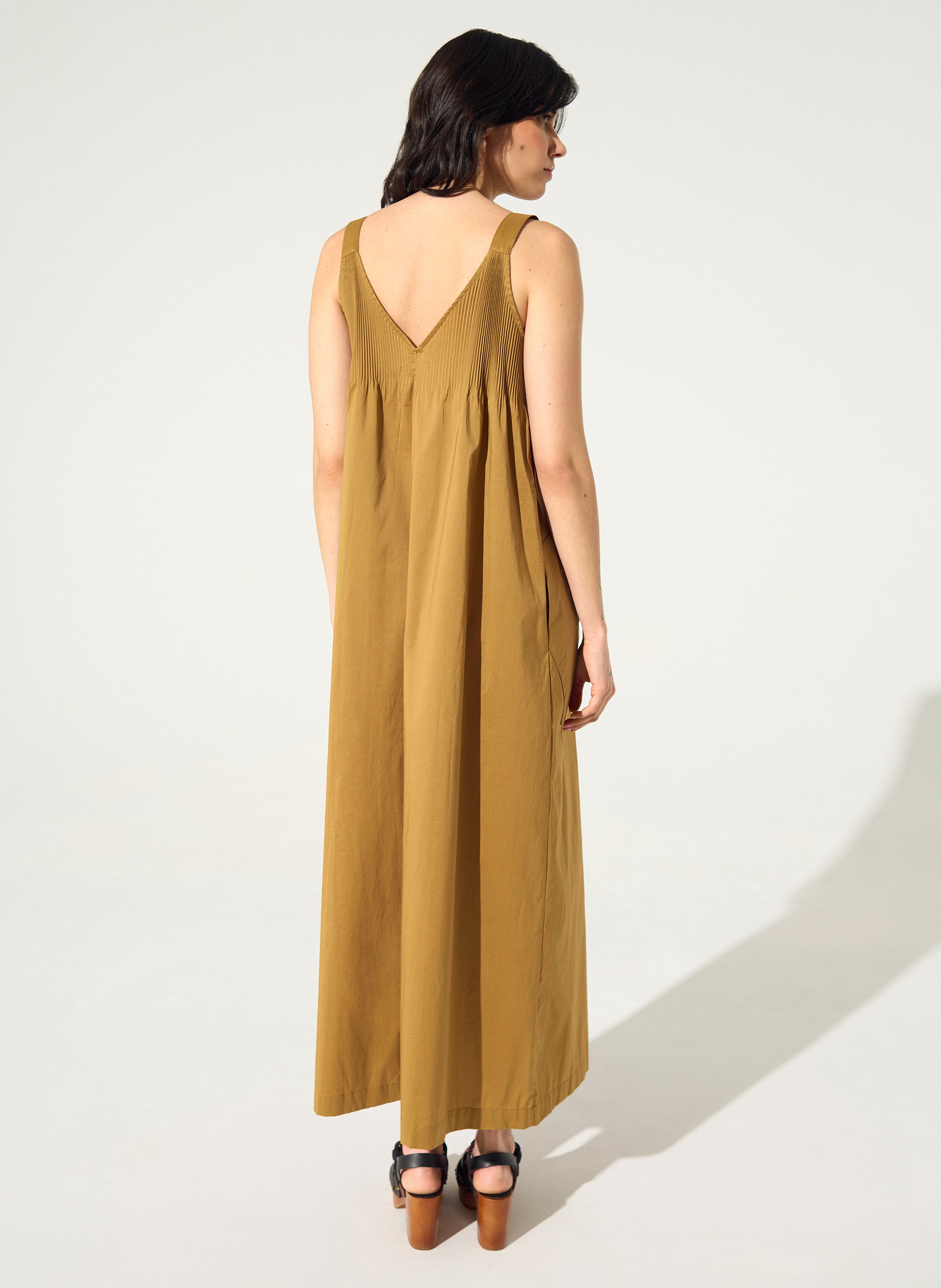 Long cotton-blend V-neck dress COTELAC Brown