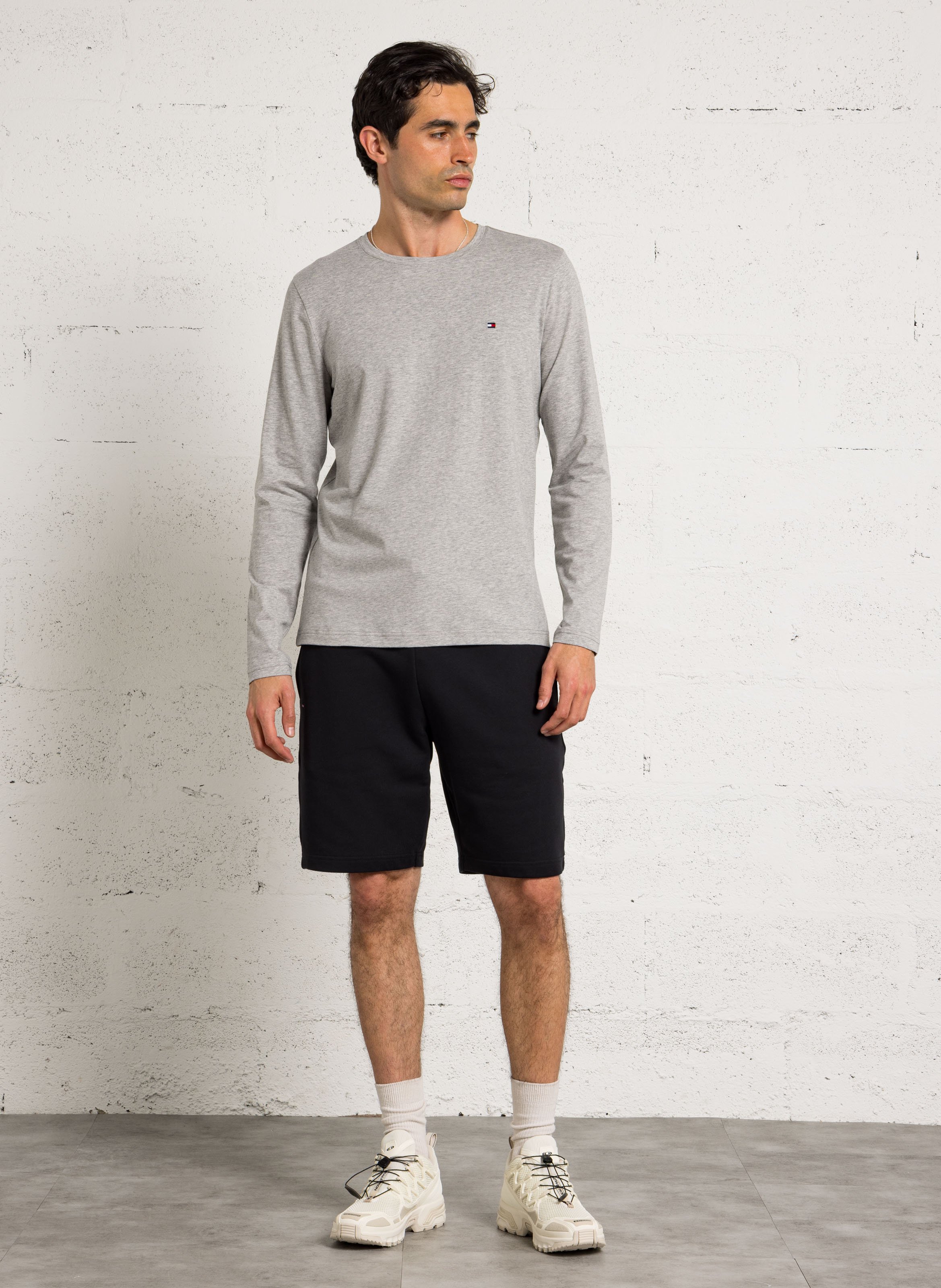 Tee-shirt col rond regular-fit brodé en coton bio TOMMY HILFIGER Gris