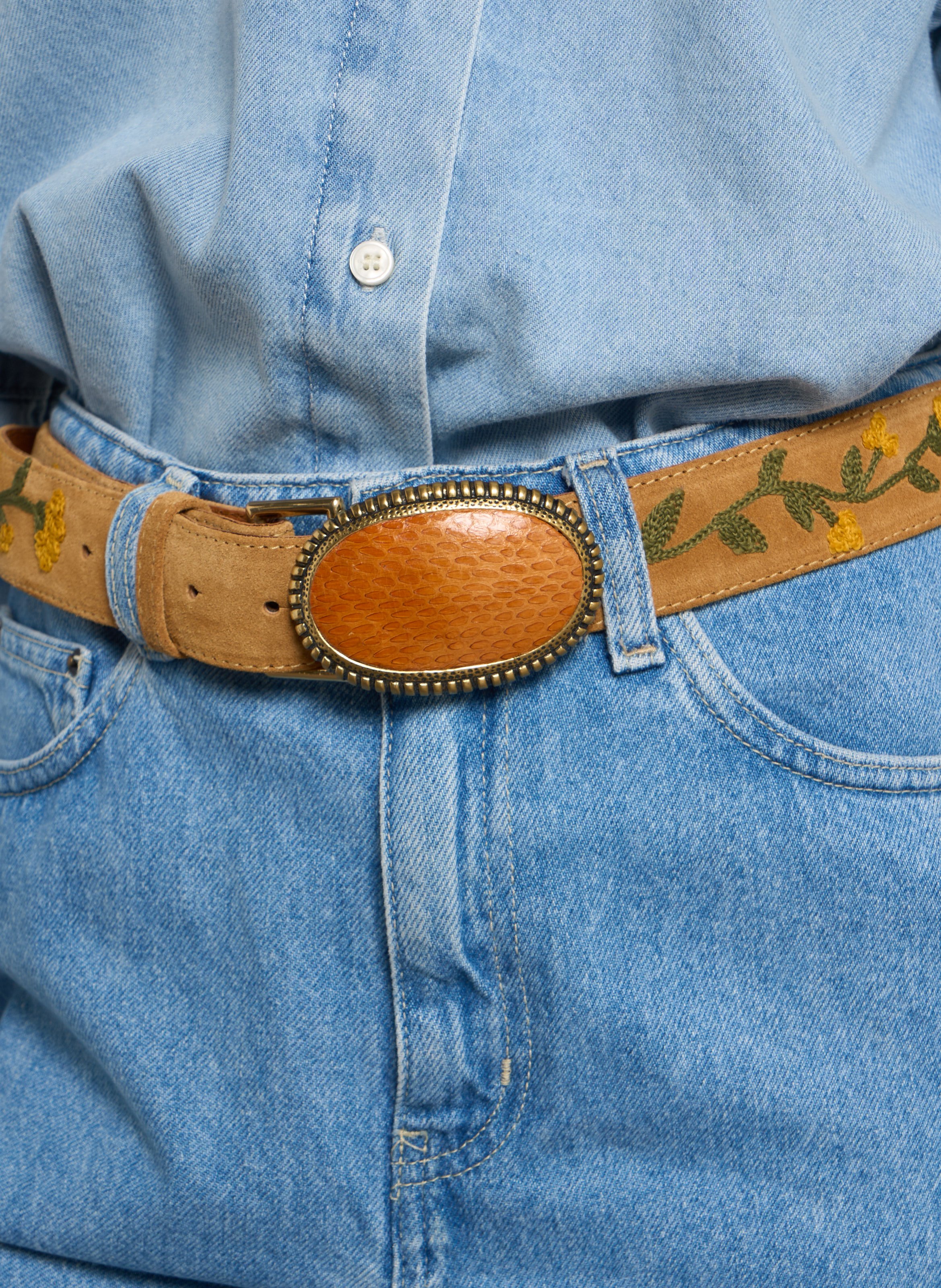 Gürtel aus besticktem Veloursleder CLARIS VIROT Braun