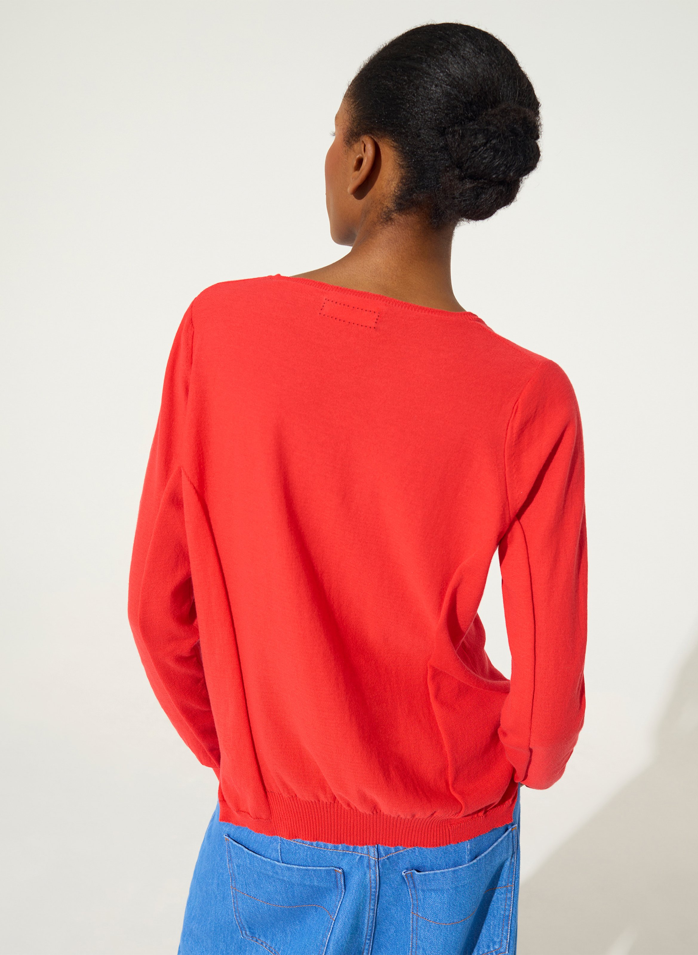 Pull droit col bateau en coton COTELAC ACOTE Rouge