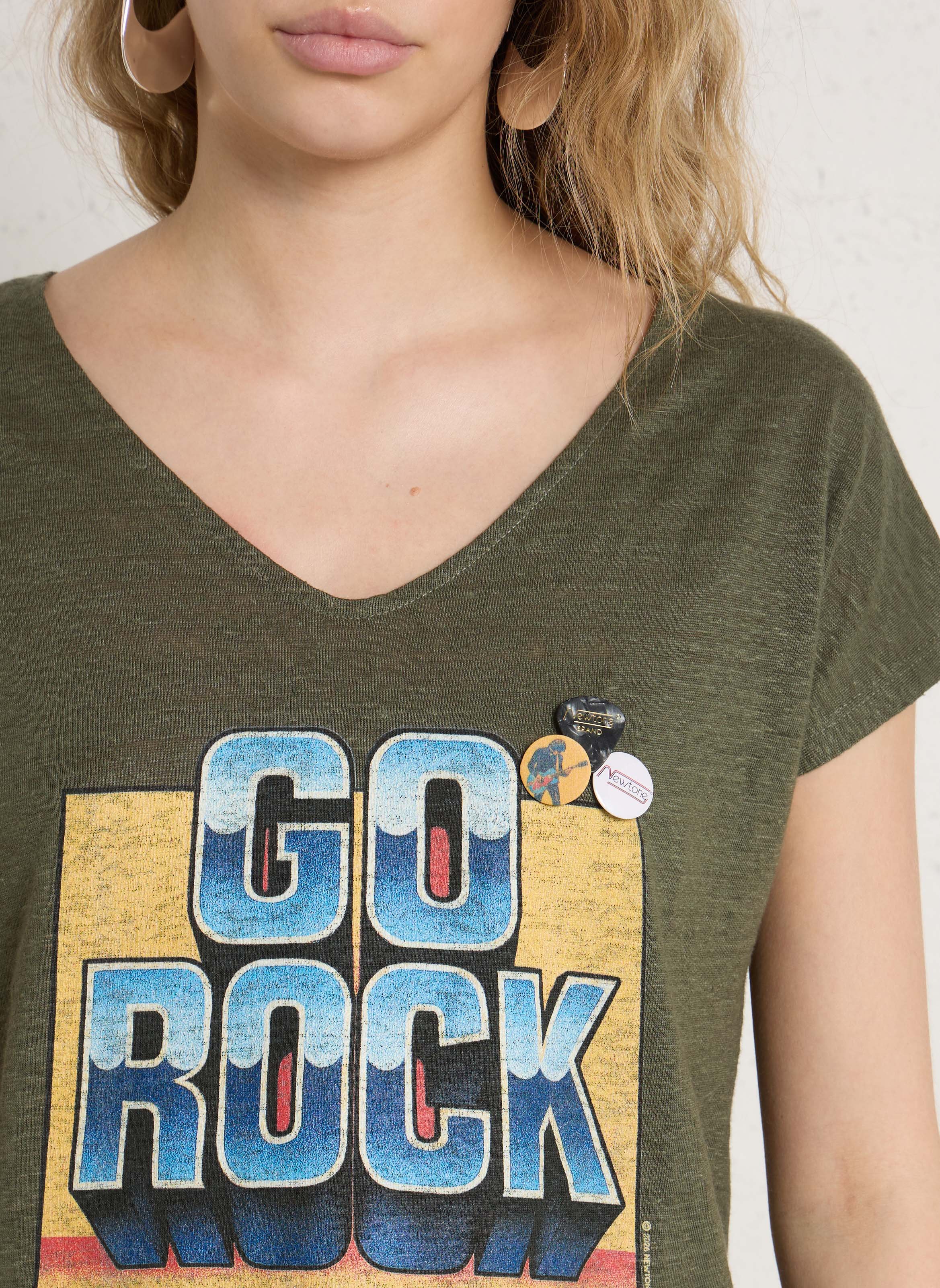 Tee-shirt droit col V en lin NEWTONE Kaki