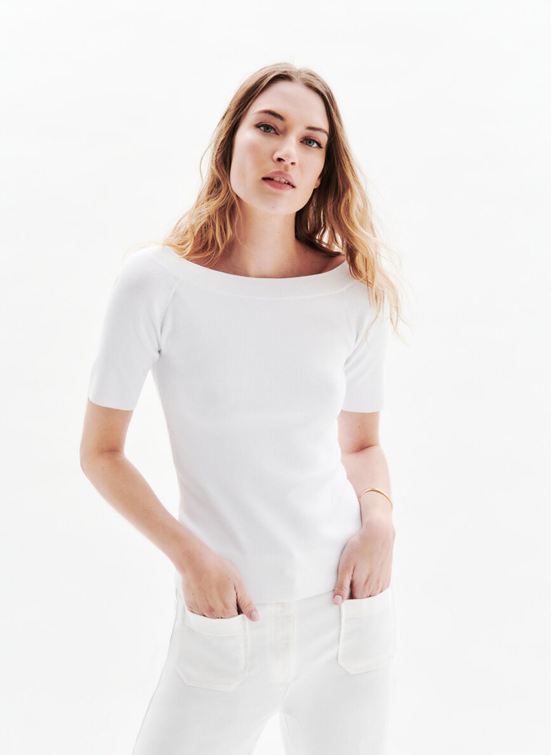 Eng anliegender Bootsausschnitt-Pullover CAROLL Weiss