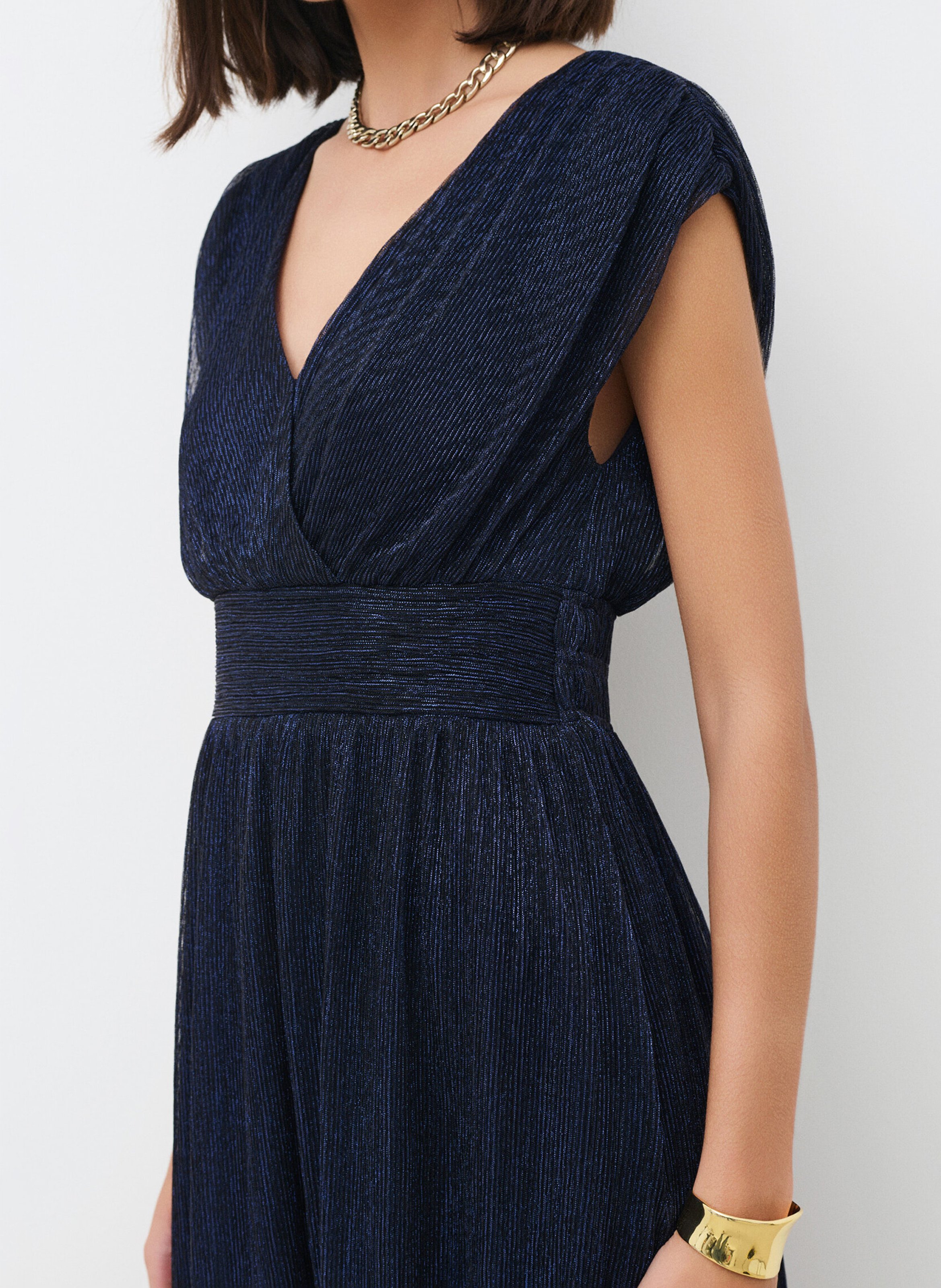 Robe midi col V  CAROLL Bleu