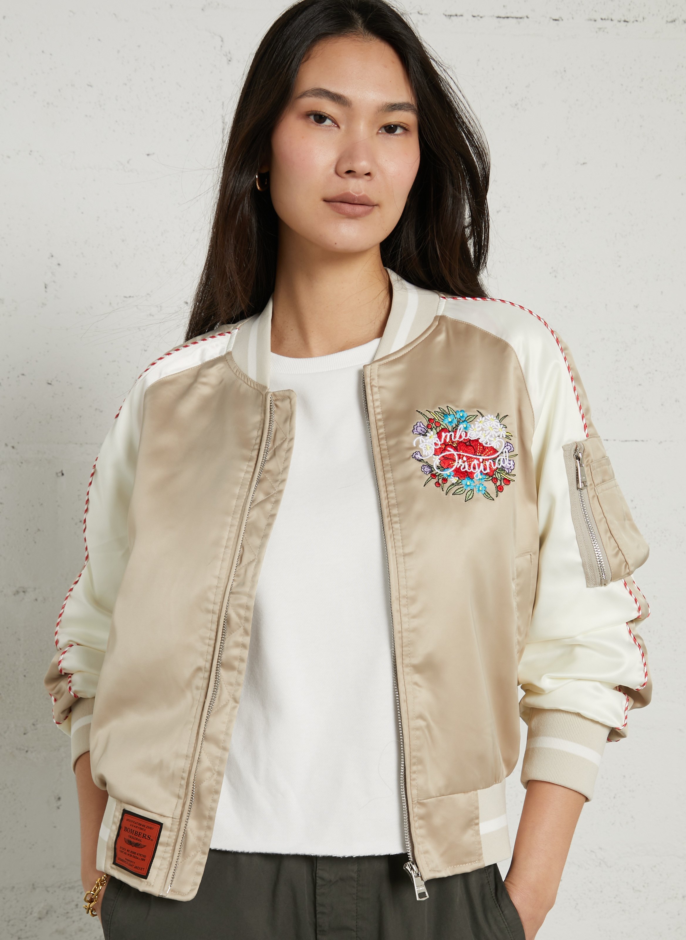 Straight jacket with embroidered teddy collar BOMBERS ORIGINAL Beige