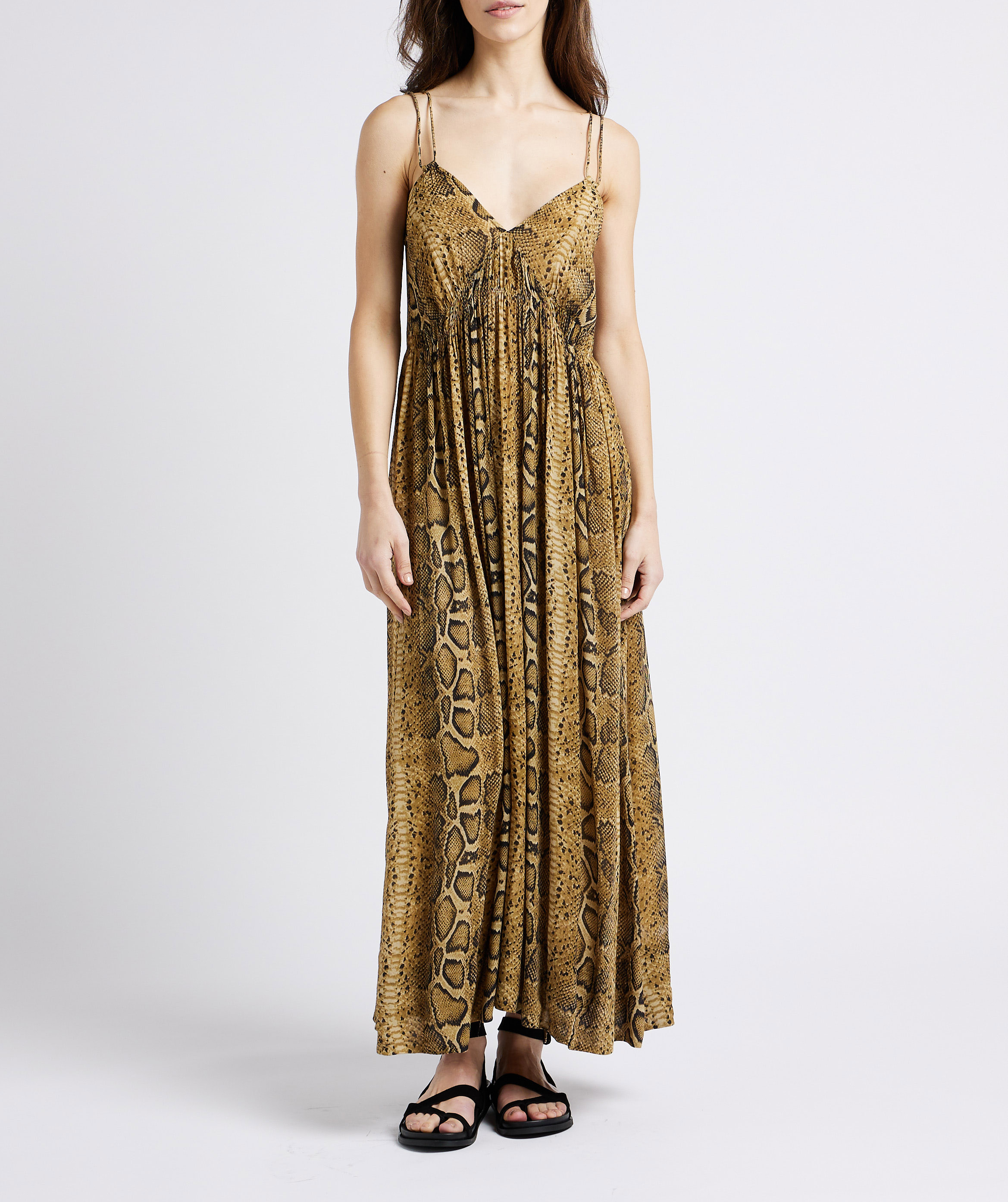 Long fitted dress with animal print SWILDENS Beige