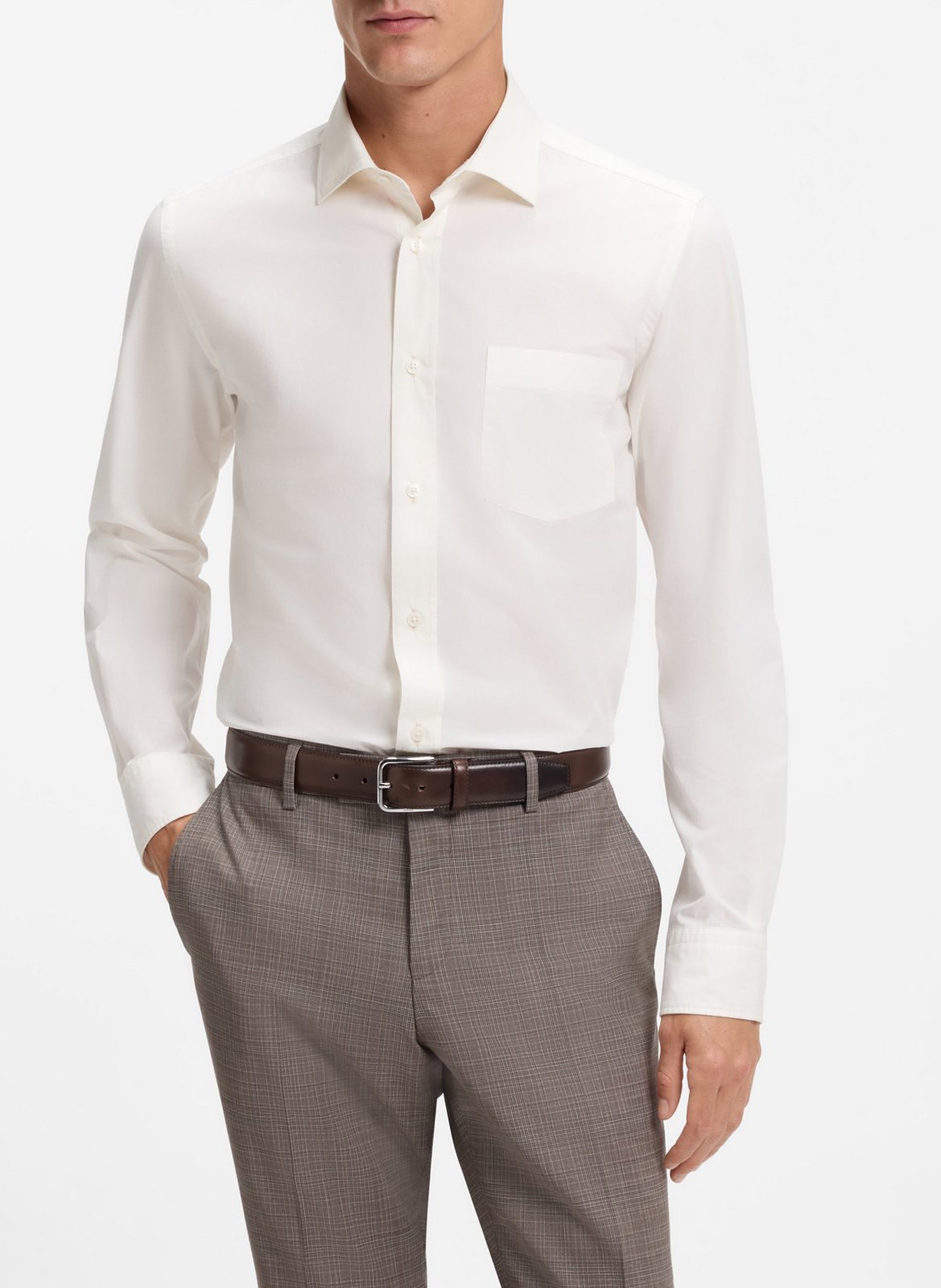 Cotton T-shirt with polo collar BOSS Beige