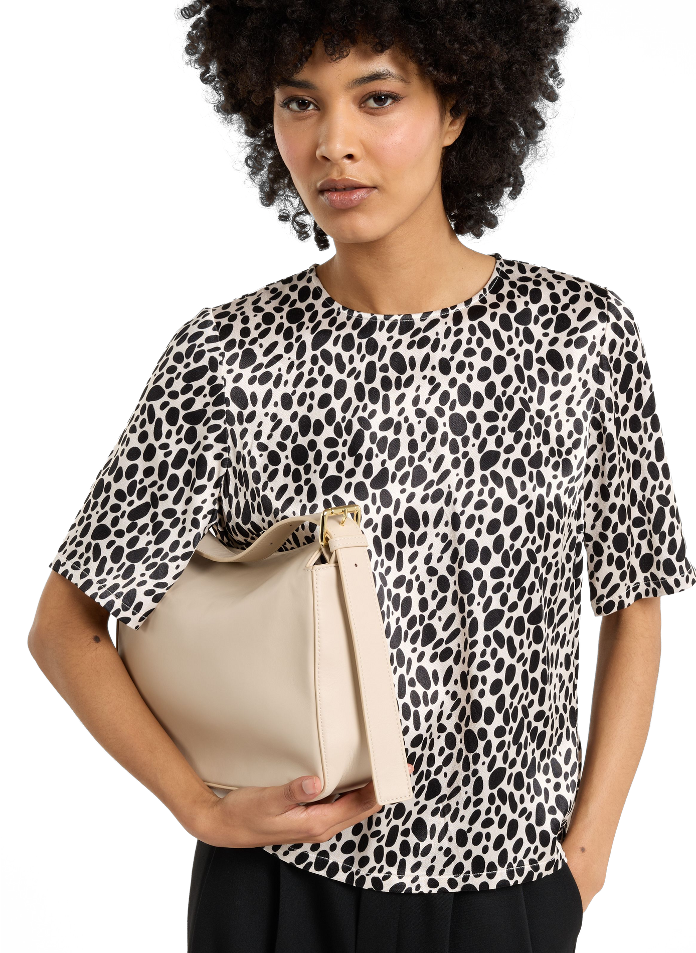 Bowlingtasche aus genarbtem Leder mit Reißverschluss SAISON 1865 Beige
