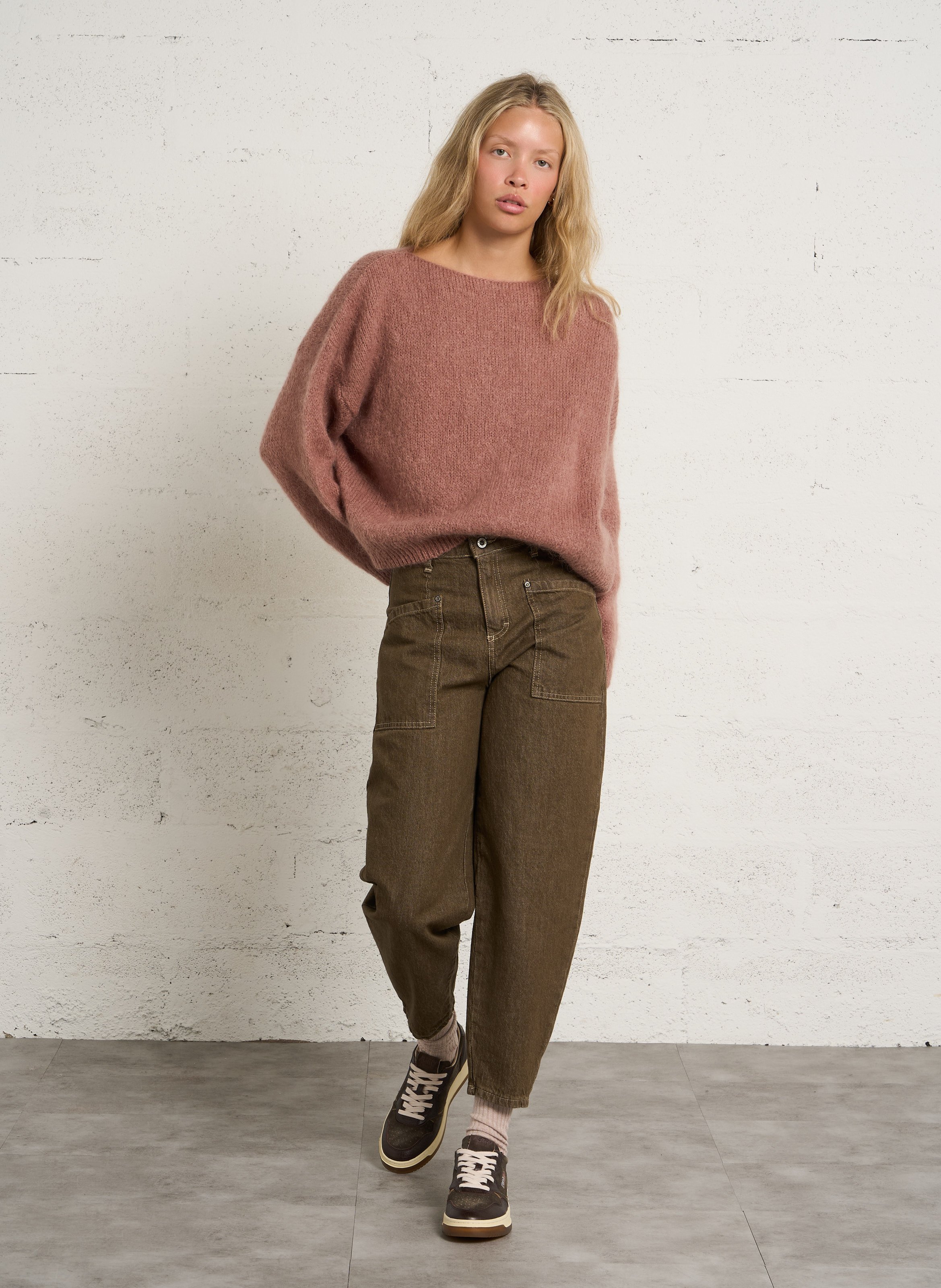 Trui met ronde hals | wolblend PLEASE Bruin