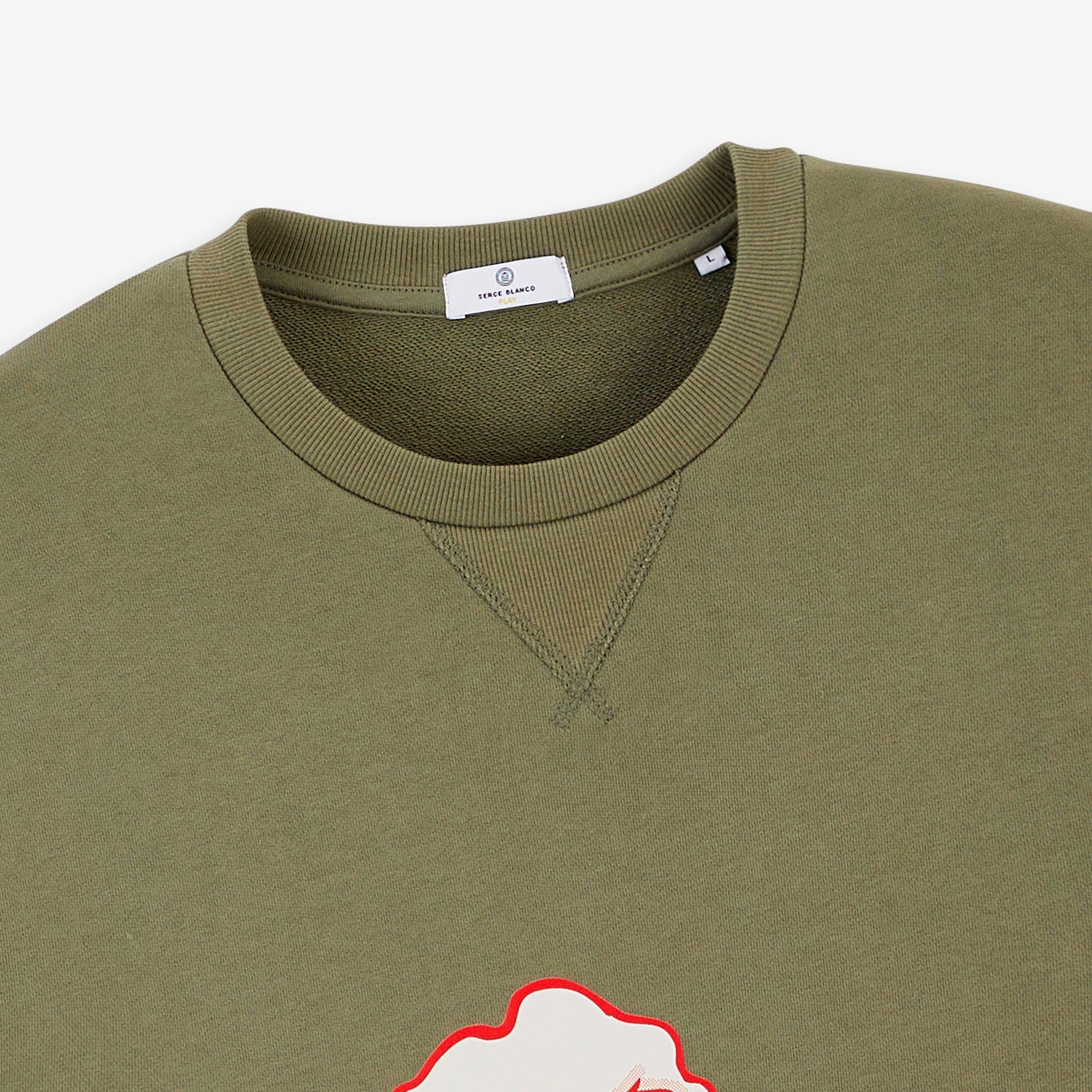 Round neck sweatshirt with family restaurant print SERGE BLANCO Beige