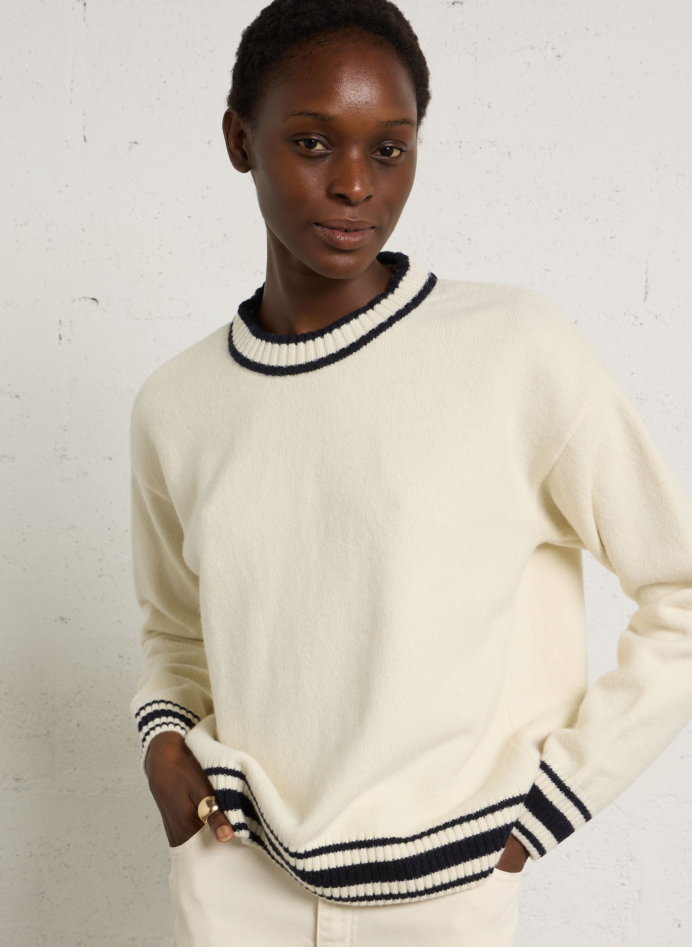 Pull oversize col rond en laine mélangée ARMOR LUX Beige