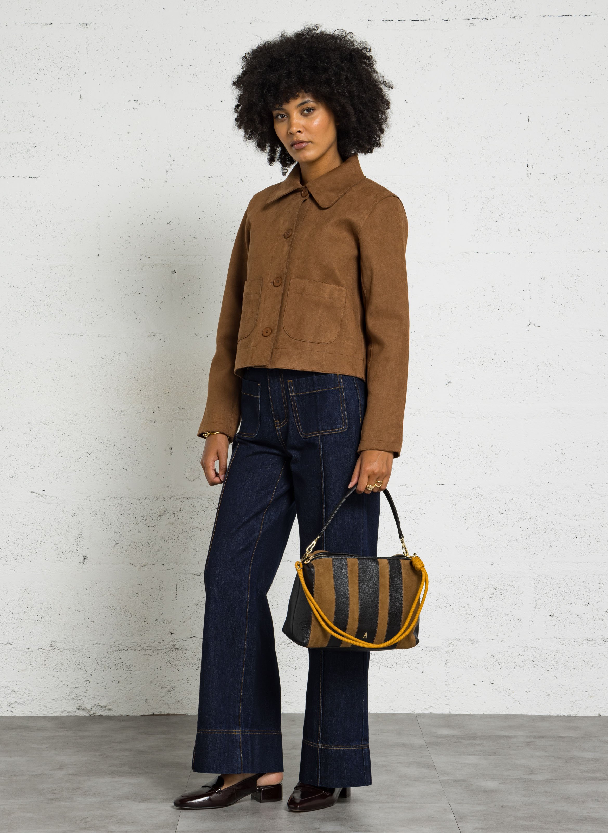 Gestreifter Kalbslederhandtasche CRAIE STUDIO Schwarz