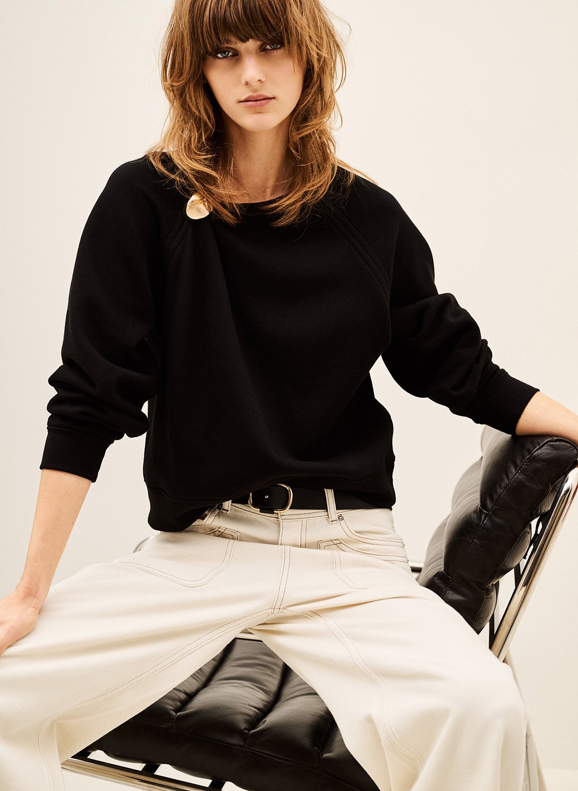 Rechte sweater | katoenblend | Zwart BA&SH Dames
