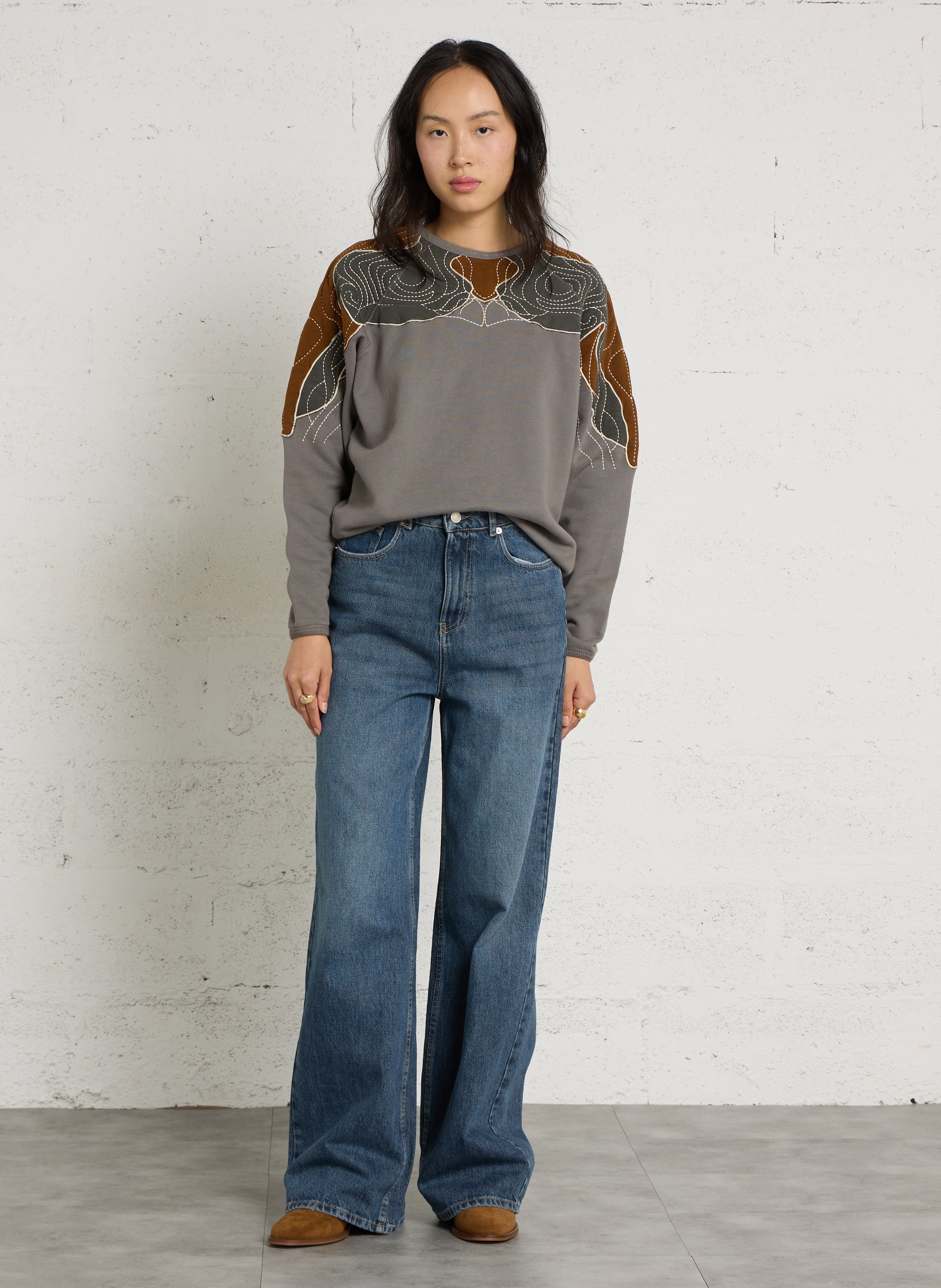 Sweat oversize en coton bio mélangé LEON & HARPER Gris
