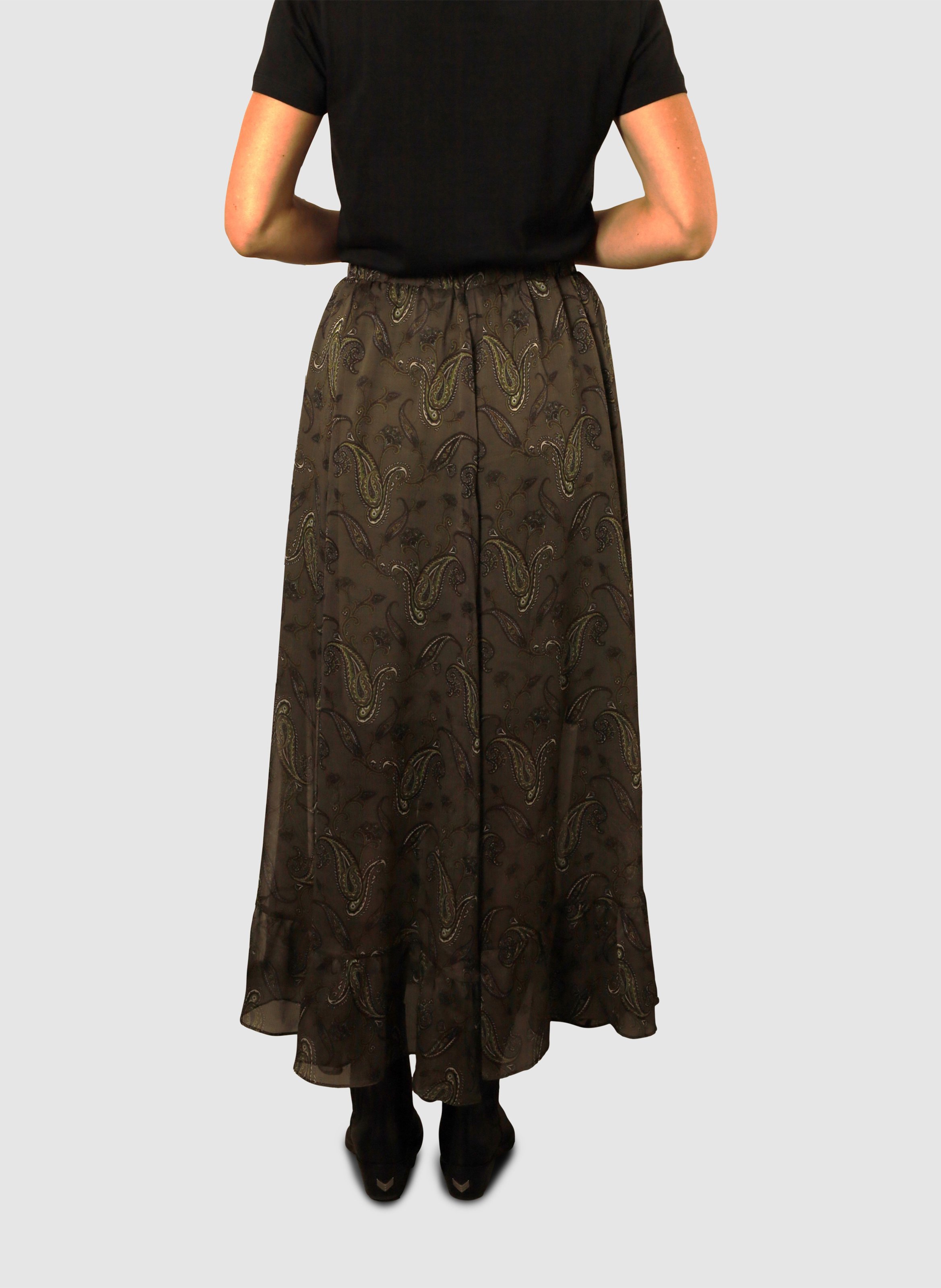 Langer, asymmetrischer Rock mit Print IKKS Khaki