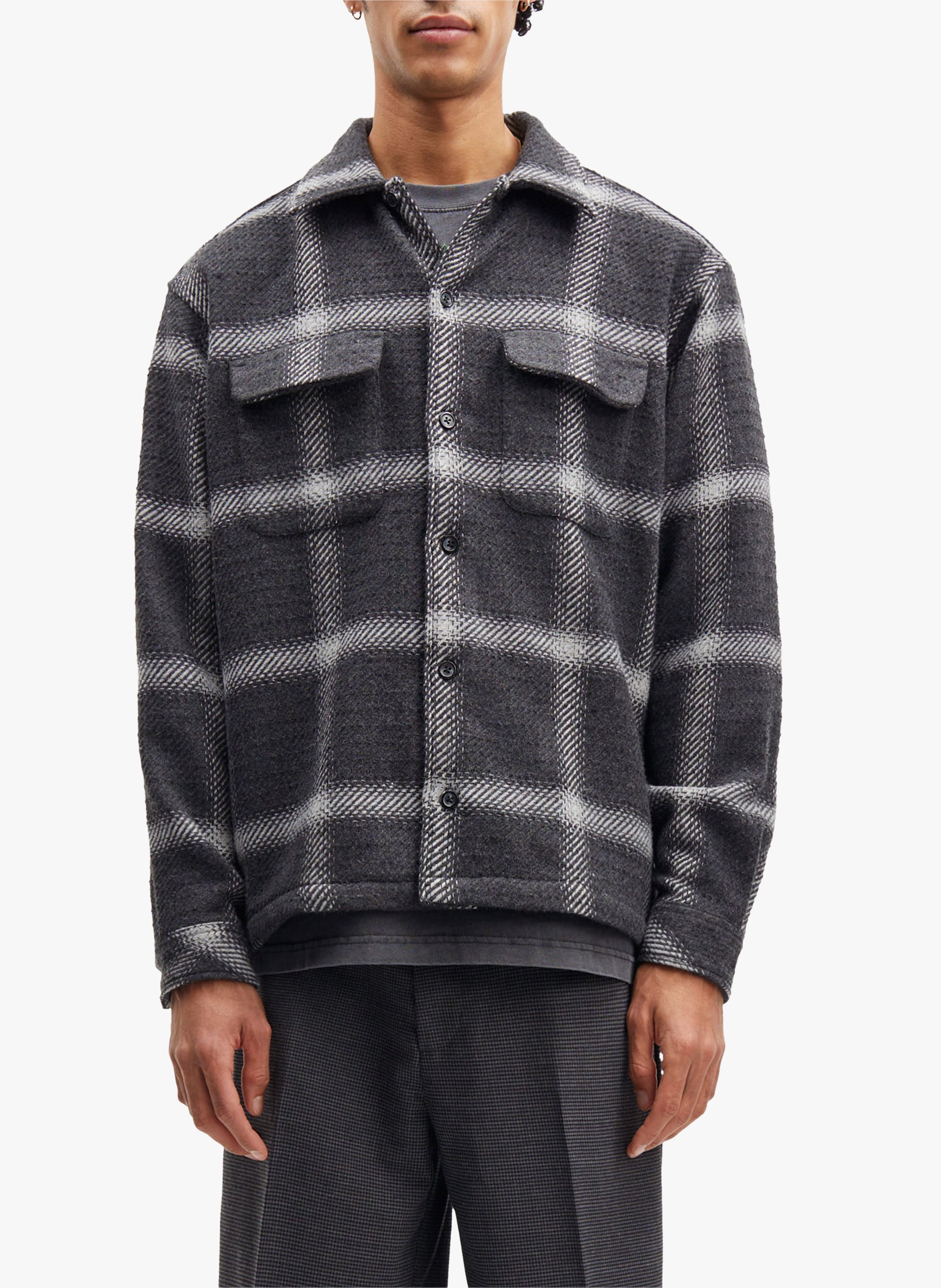 Karierte Hemdjacke mit klassischem Kragen SAMSOE SAMSOE Grau