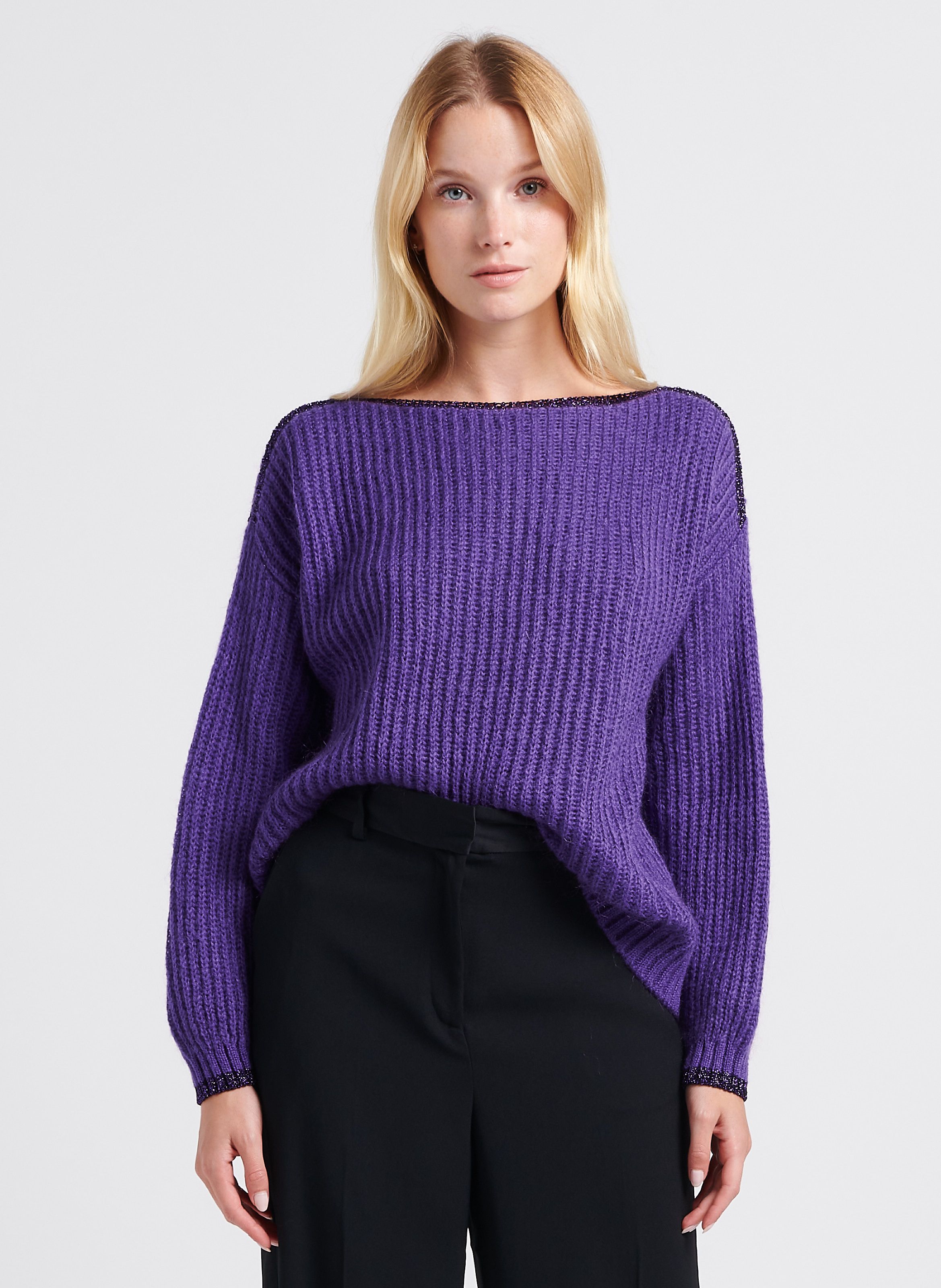 Loose fit Openwork Round neck Jumper Violet Ikks Women Place