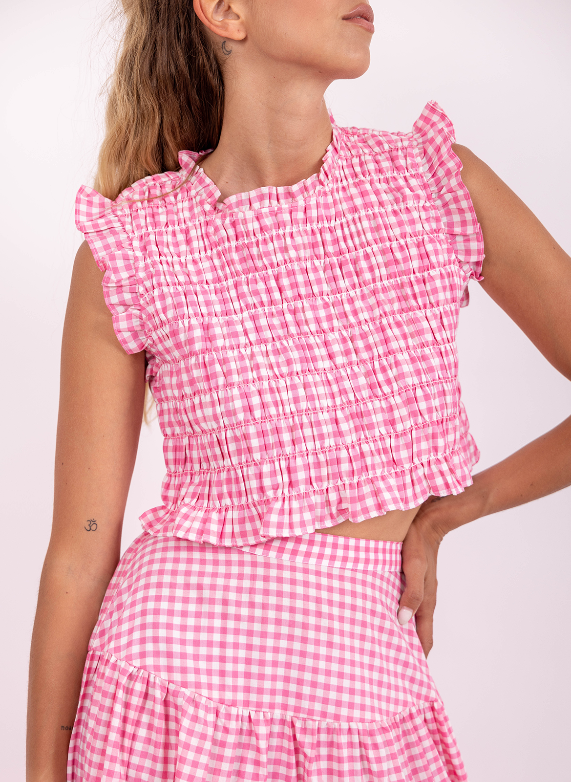 Top droit col rond en coton mélangé SUNDRESS Rose